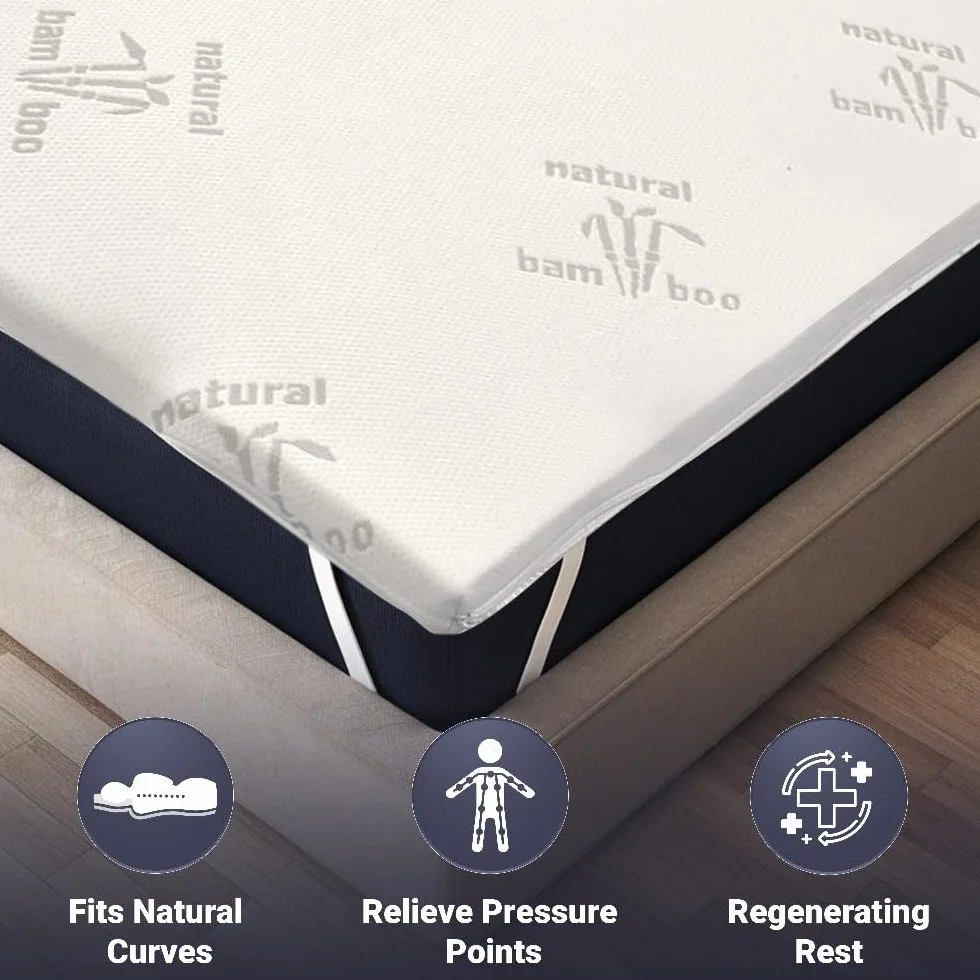 The White Stone Sobrecolchón de Látex Natural 180 x 200 cm | Funda de Bambú Transpirable, Antialérgica y Desmontable | Grosor 5 cm | Corrector de Colchón con Elásticos de Sujeción en Las Esquinas