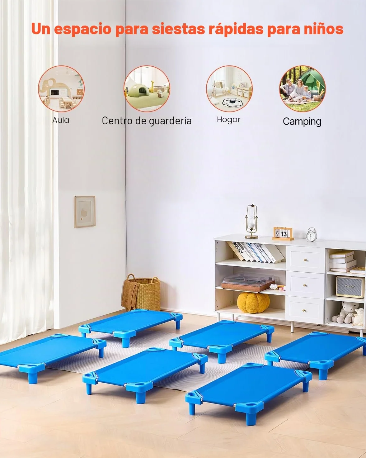 VEVOR Cuna Apilable para Niños 6 Piezas Cuna Portátil para Siesta de Niños 102x57 cm Cunas para Guardería para Niños Camas para Guardería en Aulas Preescolares para Dormir, Descansar, Siestas, Azul