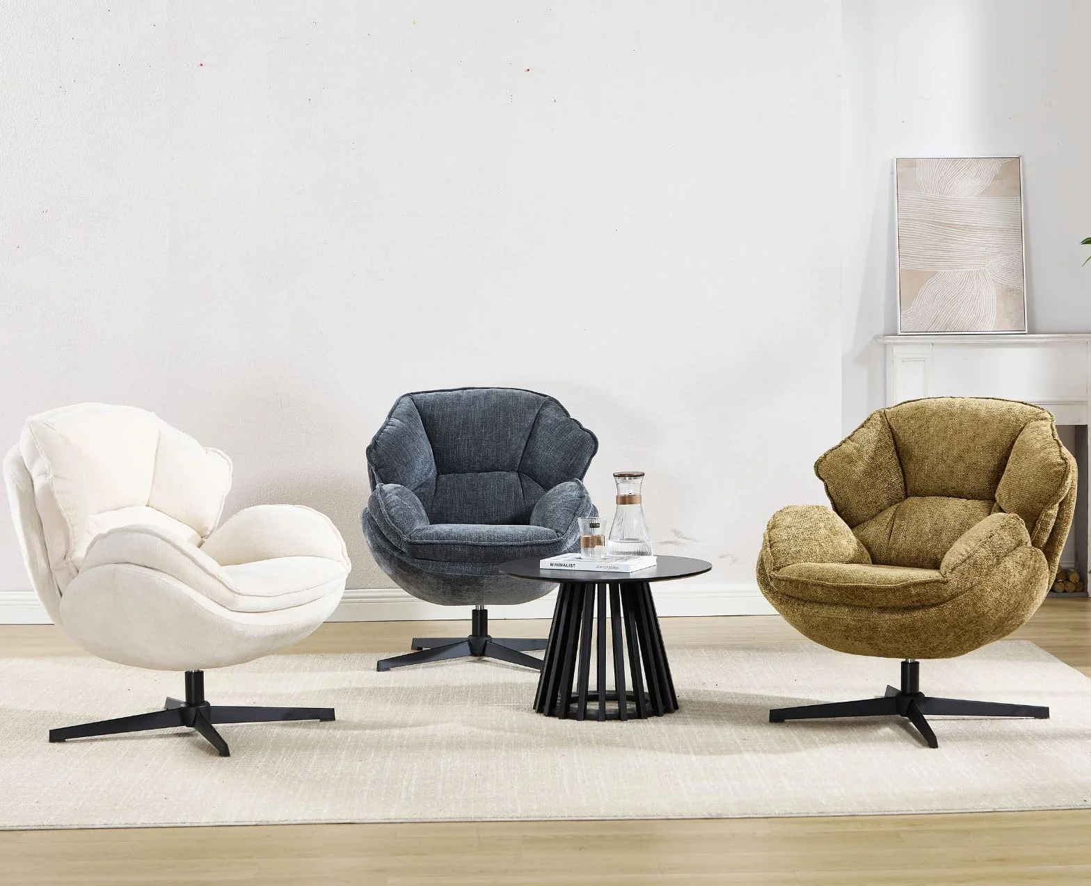 Ya-Home Butacas de Salon con Cojín y Respaldo de Doble Capa, Sillon Individual de Chenille con Reposabrazos, Silla Lectura para Dormitorio/Salon/Oficina, Azul