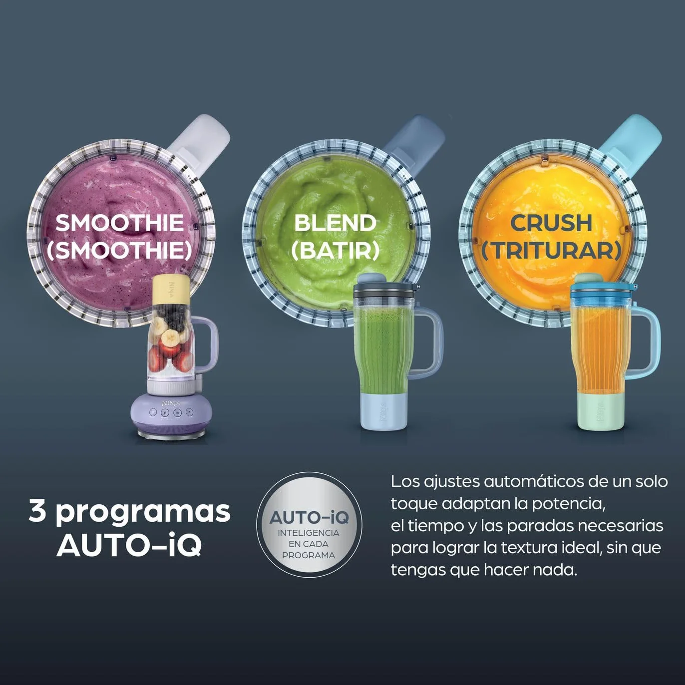 Ninja BlendBoss Batidora con vaso portátil, batidora individual con vaso extraíble, 3 preajustes automáticos, color ciberespacio DB351EUCY