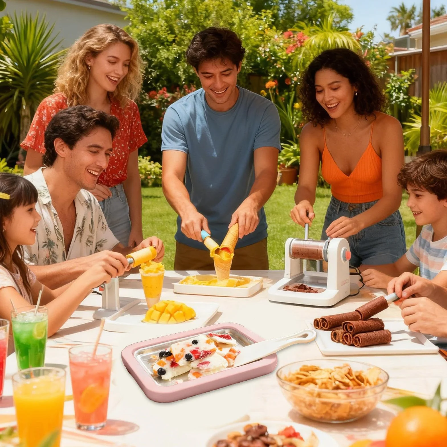 Máquina Para Hacer Enrollado,Bandeja para Rollos de Yogur - Placa Fría Instantánea Con 2 Espátulas | para Adultos Cocina Doméstica Reuniones Familiares Exterior Vacaciones Cocina