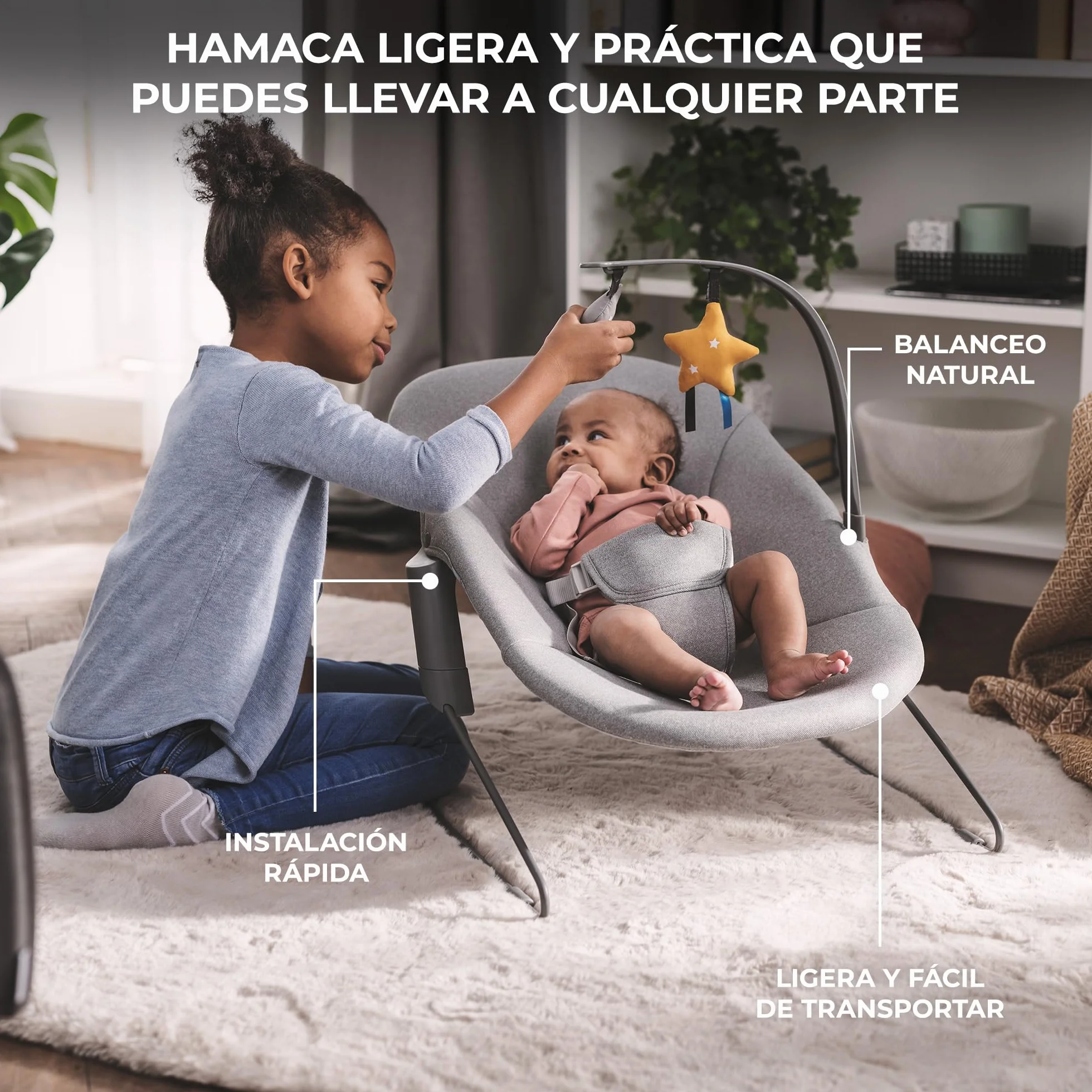 Kinderkraft ENOCK Trona bebé de Madera + Hamaca Bebé CALMEE, Silla alta Infantil Evolutiva Ergonómica, Gris