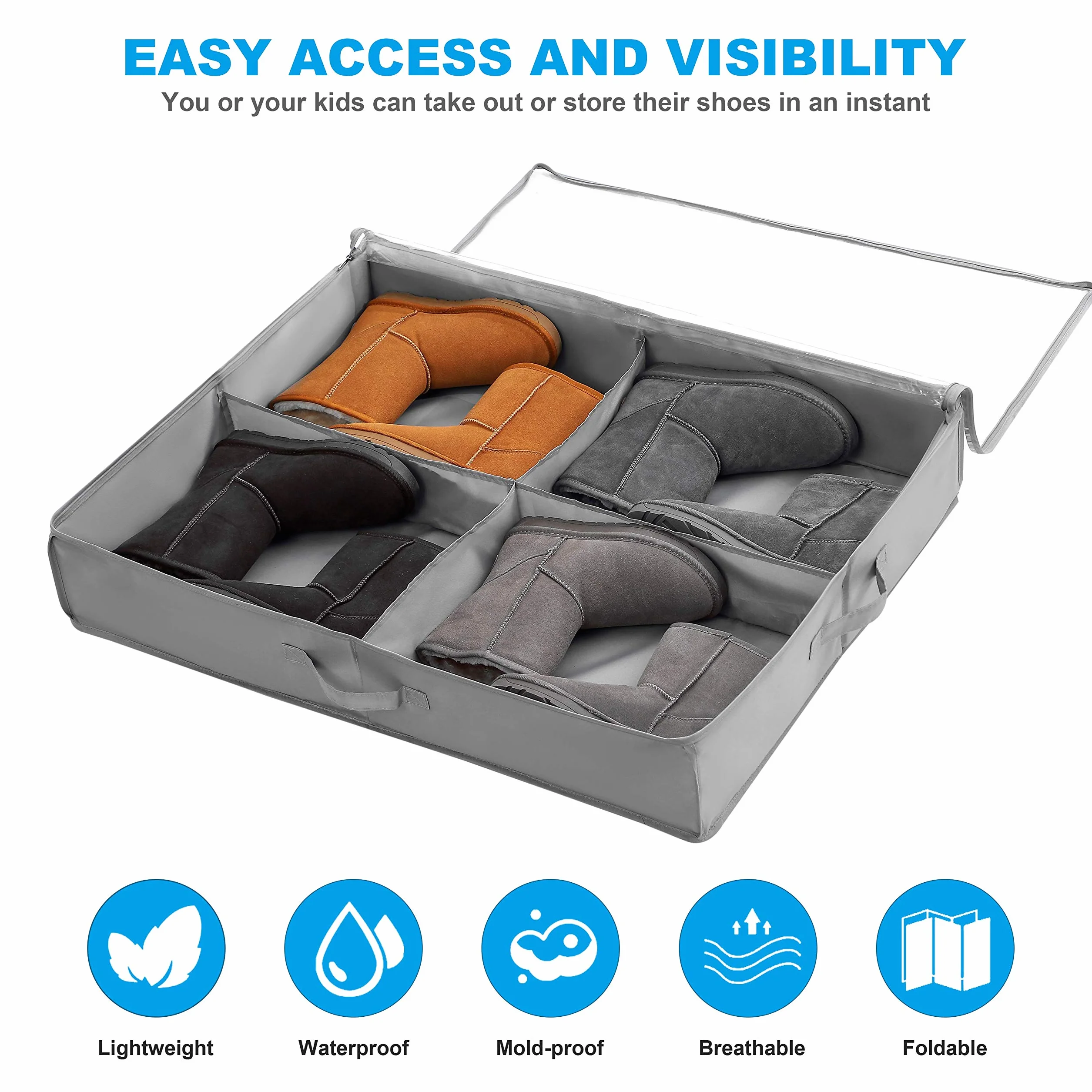 Organizador Zapatos 2 Pcs, para 16 + 4 Pares de Botas, Almacenaje bajo Cama y para Parte Superior del Armario, Cajas para Guardar Organizar con Ventana Transparente