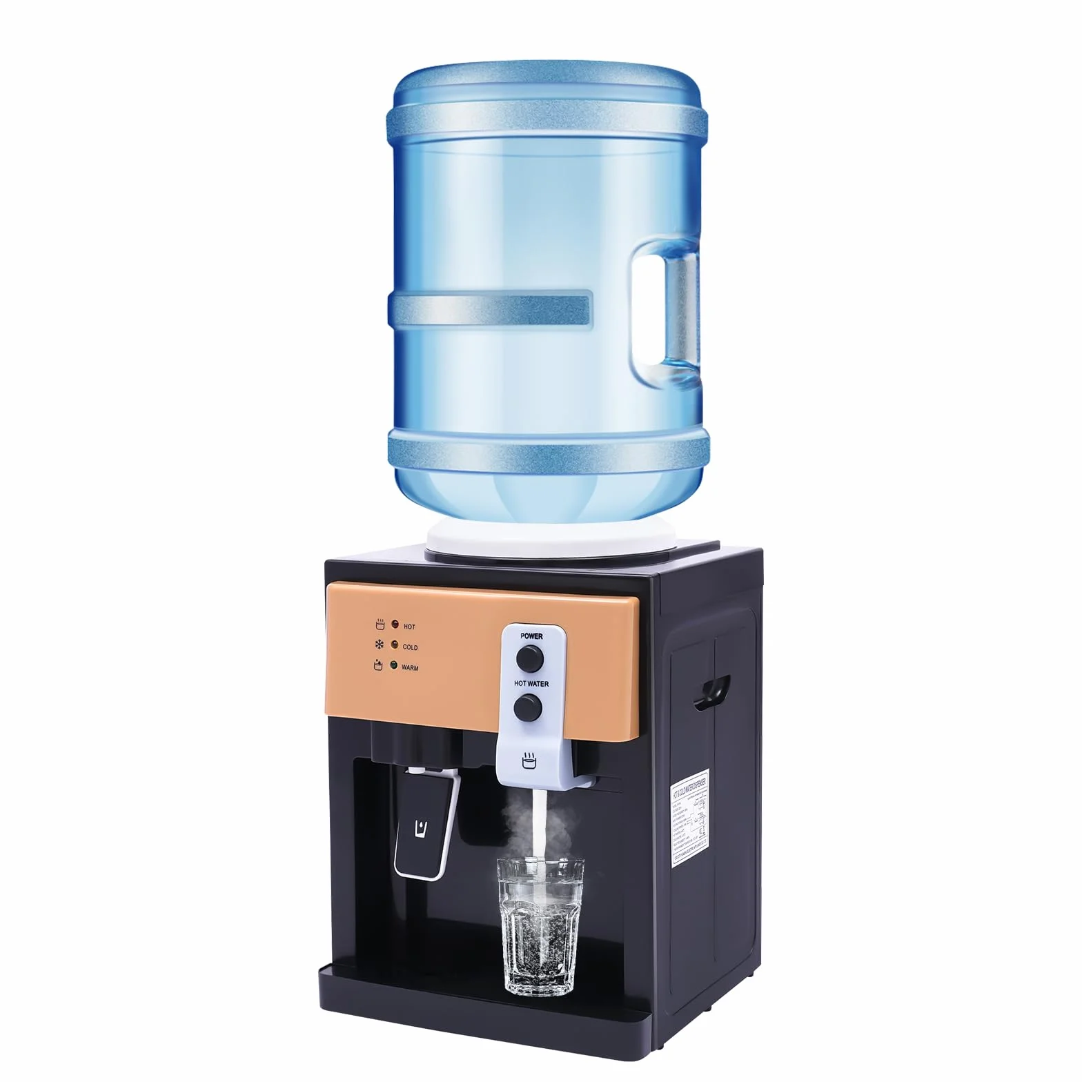 Dispensador de agua caliente y fría de sobremesa, potencia de calentamiento de 500W, potencia de enfriamiento de 75W, revestimiento interior de acero inoxidable, agua caliente hasta 95°C, agua fría