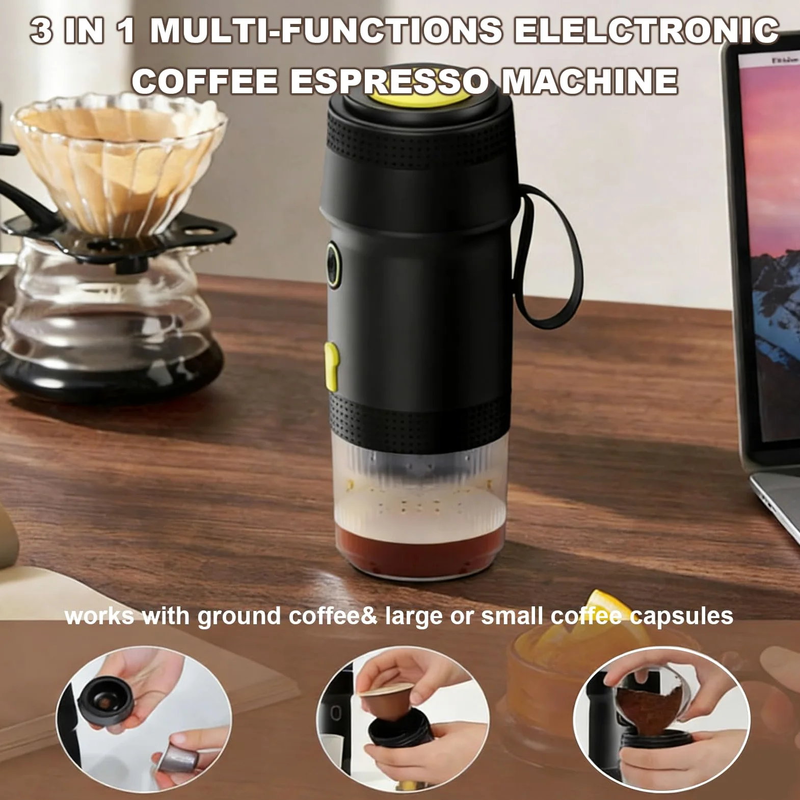 Cafetera eléctrica portátil 3 en 1 con batería de 7500 mAh, calentamiento rápido en 5 minutos, ideal para camping y viajes