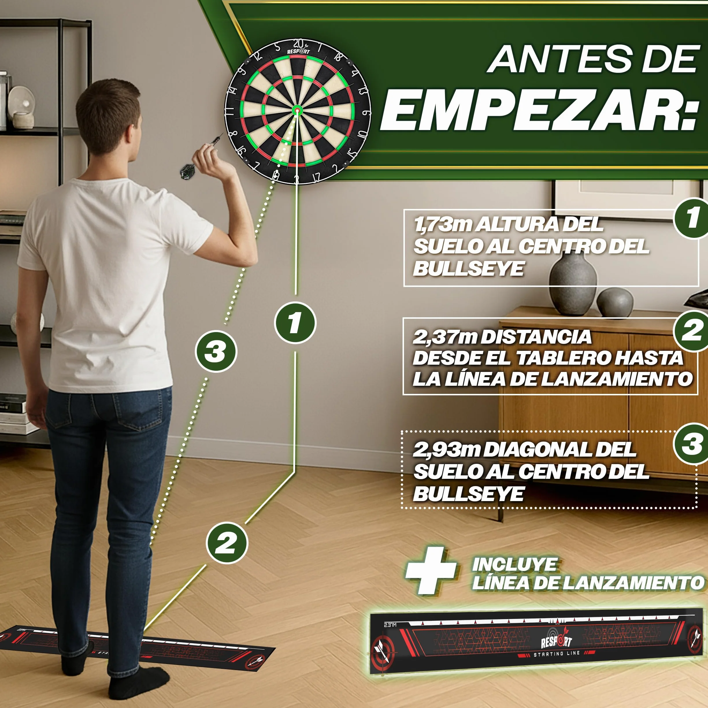 RE:SPORT Diana XXL con 9 dardos profesionales + 24 plumas Pro + accesorios dardos de acero