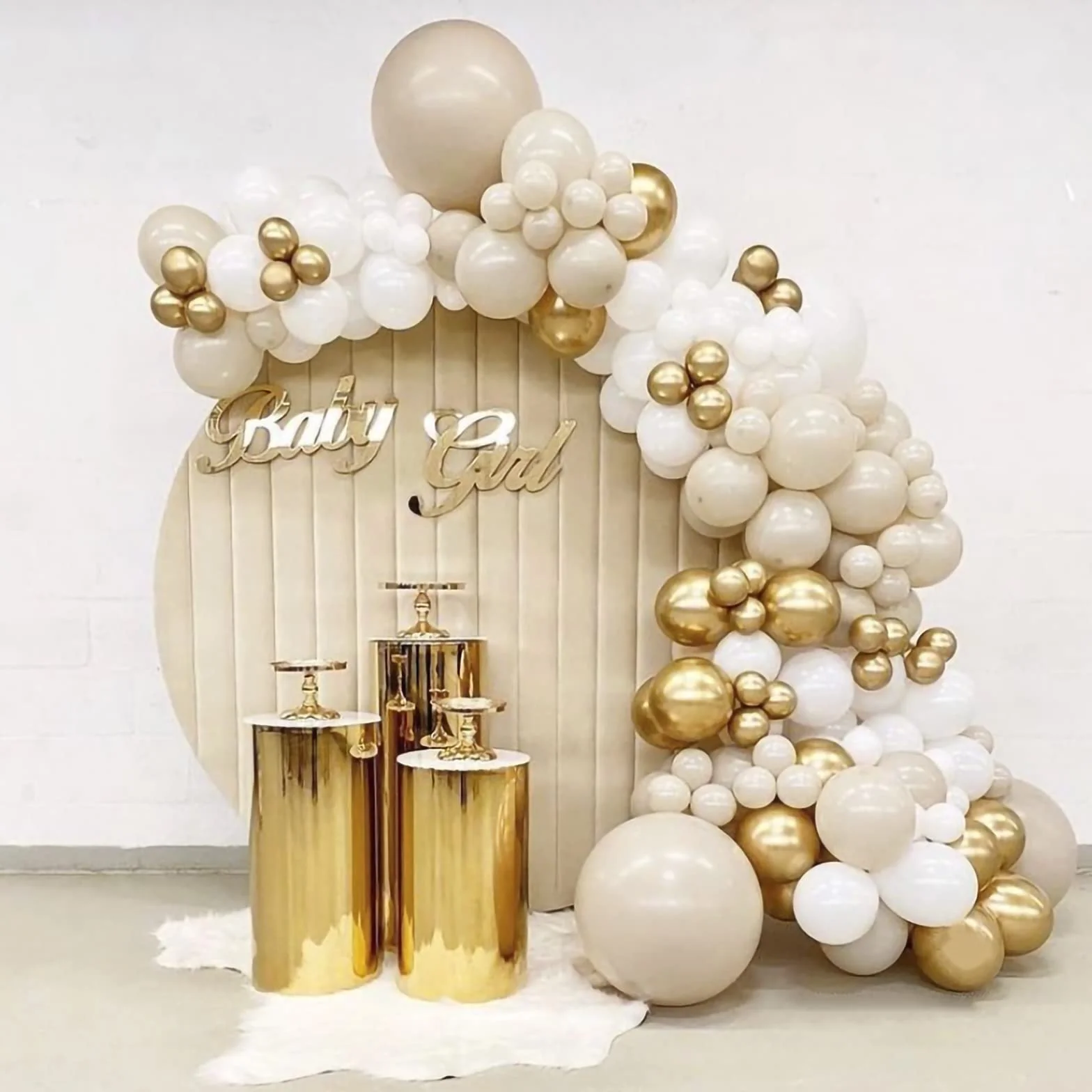 Kit de Arco de Globos Oro Blanco, 185pcs Guirnalda de Globos de Arena Blanca y Dorada con Globos Beige para Cumpleaños Fiesta, Baby Showers Decoración, Boda Bohemia, Bautizo Comunion, Graduación