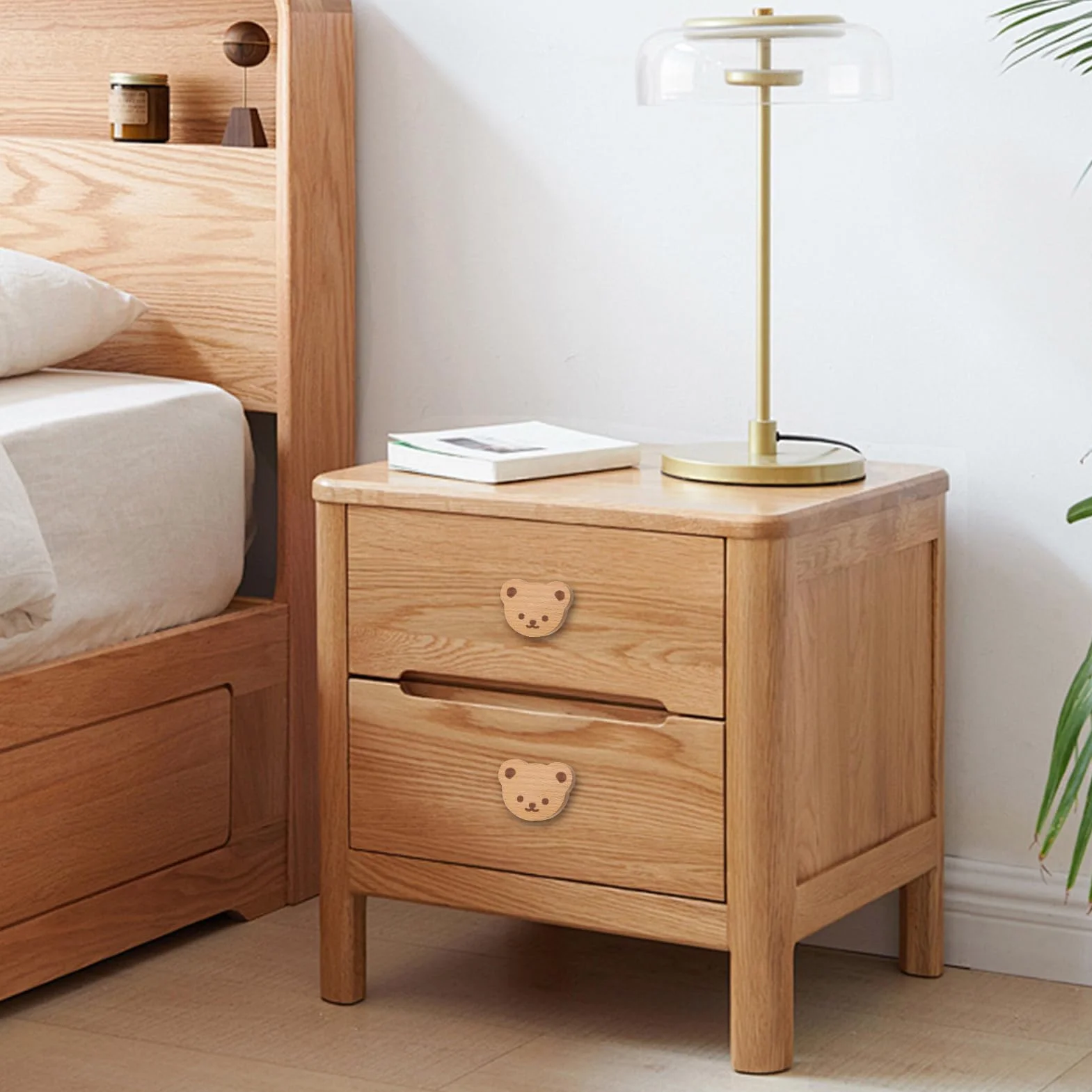 Generisch Tiradores de cajón con oso de dibujos animados, 10 unidades de botones de madera para armarios, tiradores de puertas de armario, tiradores de muebles con tornillos para tocador, baño
