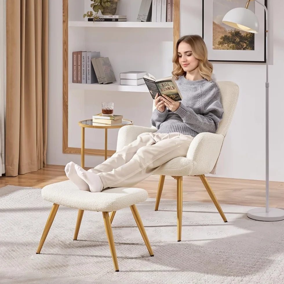 Yaheetech Sillón Ergonómico con Reposapiés Silla Relax Acolchado Respaldo Alto Plegable y Estructura en Metal Sólido Soporte 136 kg para Salón Dormitorio u Oficina en Color Marfil