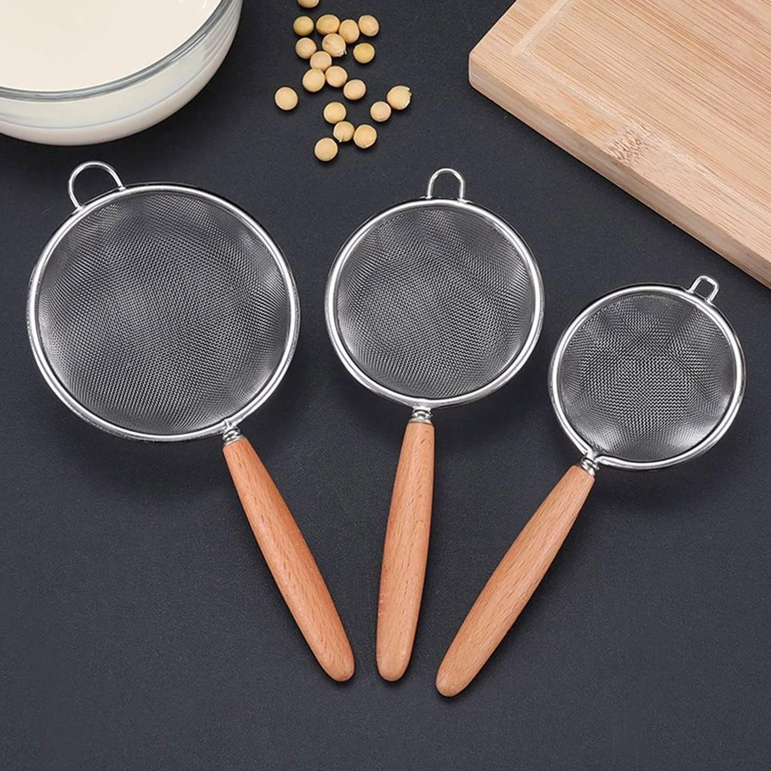 Colador Grande de Malla Fina de Acero Inoxidable para filtrar y tamizar en la Cocina