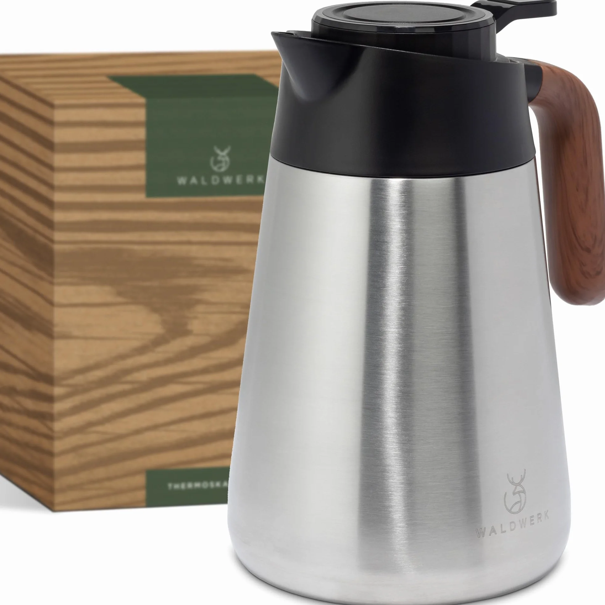 WALDWERK Jarra Termo (1,5 L) – Termos de café de acero inoxidable 304 de doble pared – Termo agua caliente con vertido antigoteo – Jarra termica para café