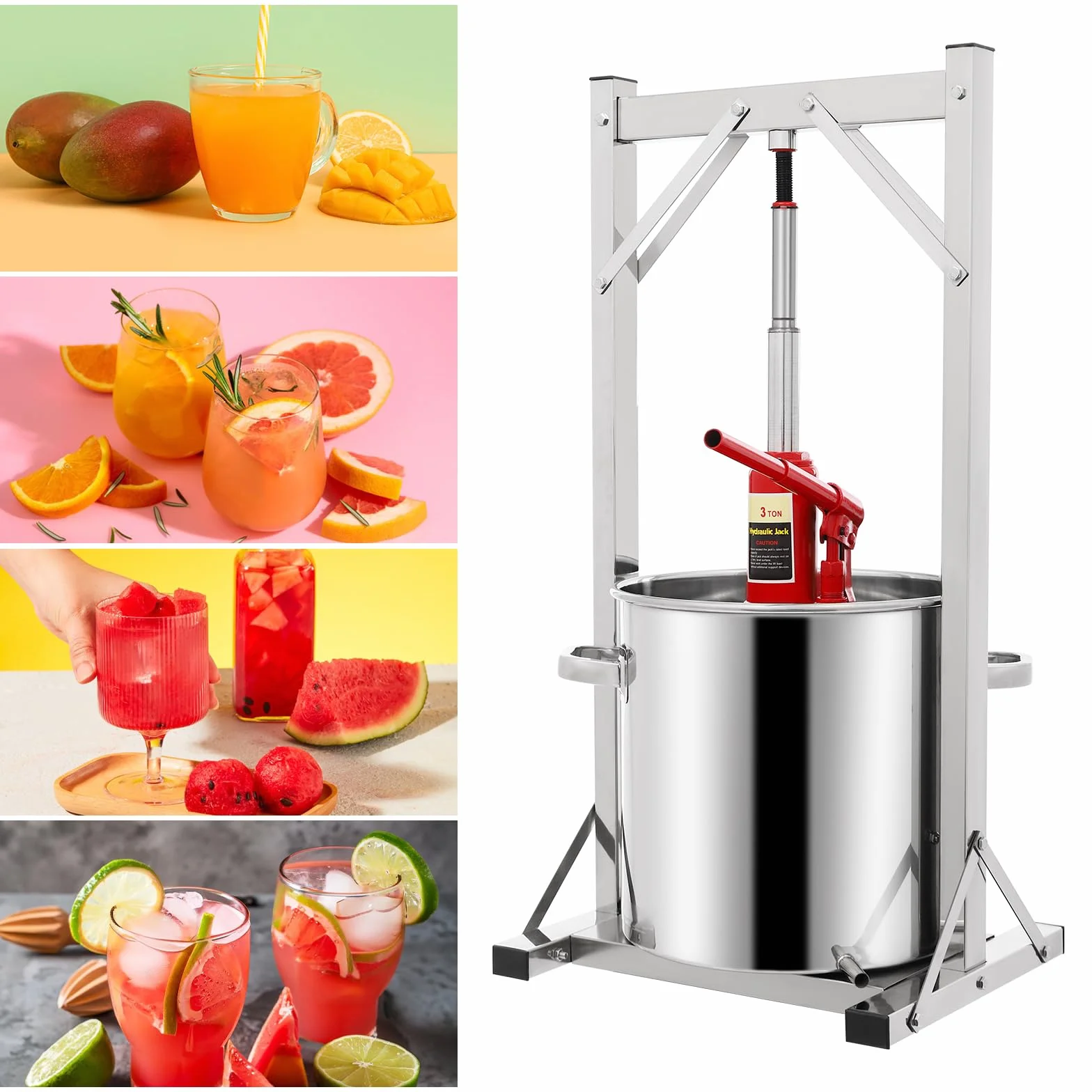 Prensa de vino de Frutas 3T, Prensa Hidráulica de Acero Inoxidable de 22 Litros, para Vino de Arroz, Miel, Verduras, Prensas para la producción de vino