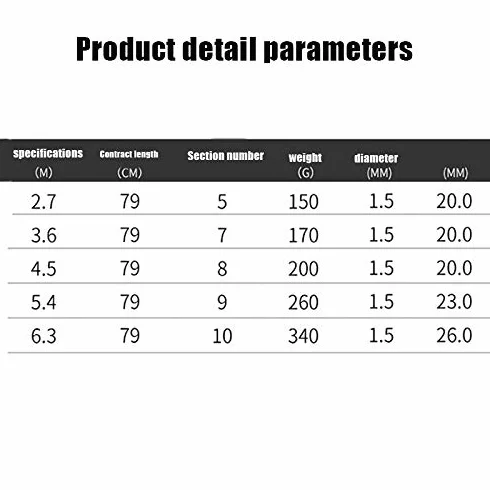 Cañas de Pescar Telescópica Carbono Ultra Ligero 6.3M 5.4M 4.5M 2.7M Ajustable