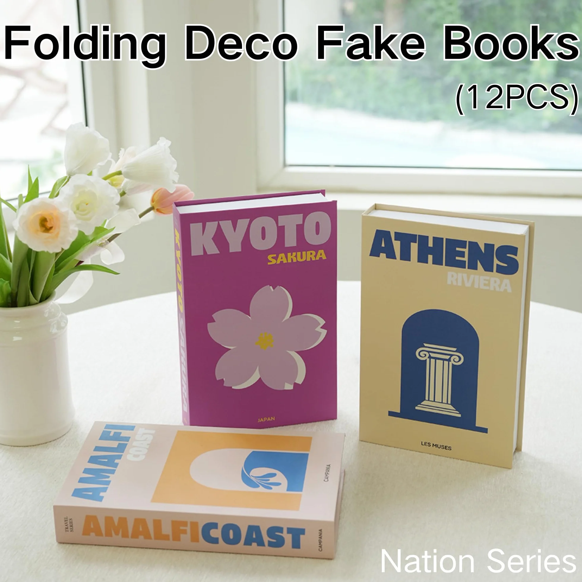 SUQ 12PCS Libros Falsos Plegables, Libros Falsos Decorativos Apiladas, Books Decorativos Modernos de Tapa Dura para la Pantalla de la Mesa de Café de la Estantería, Ambiente Sofisticado (Nación)