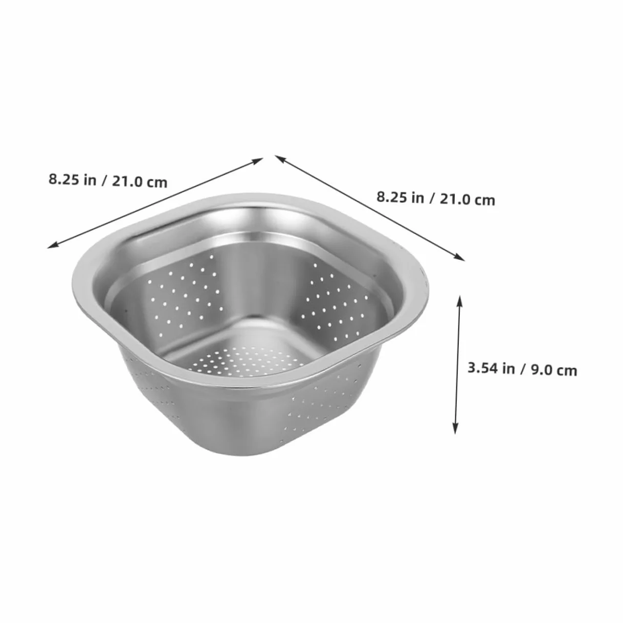 Colador Cuadrado de Acero Inoxidable 2piezas para Cocina y Hogar | Plata, Drenaje Fácil y Diseño Multifunción, Uso Versátil para Verduras y Arroz, Formato Compacto