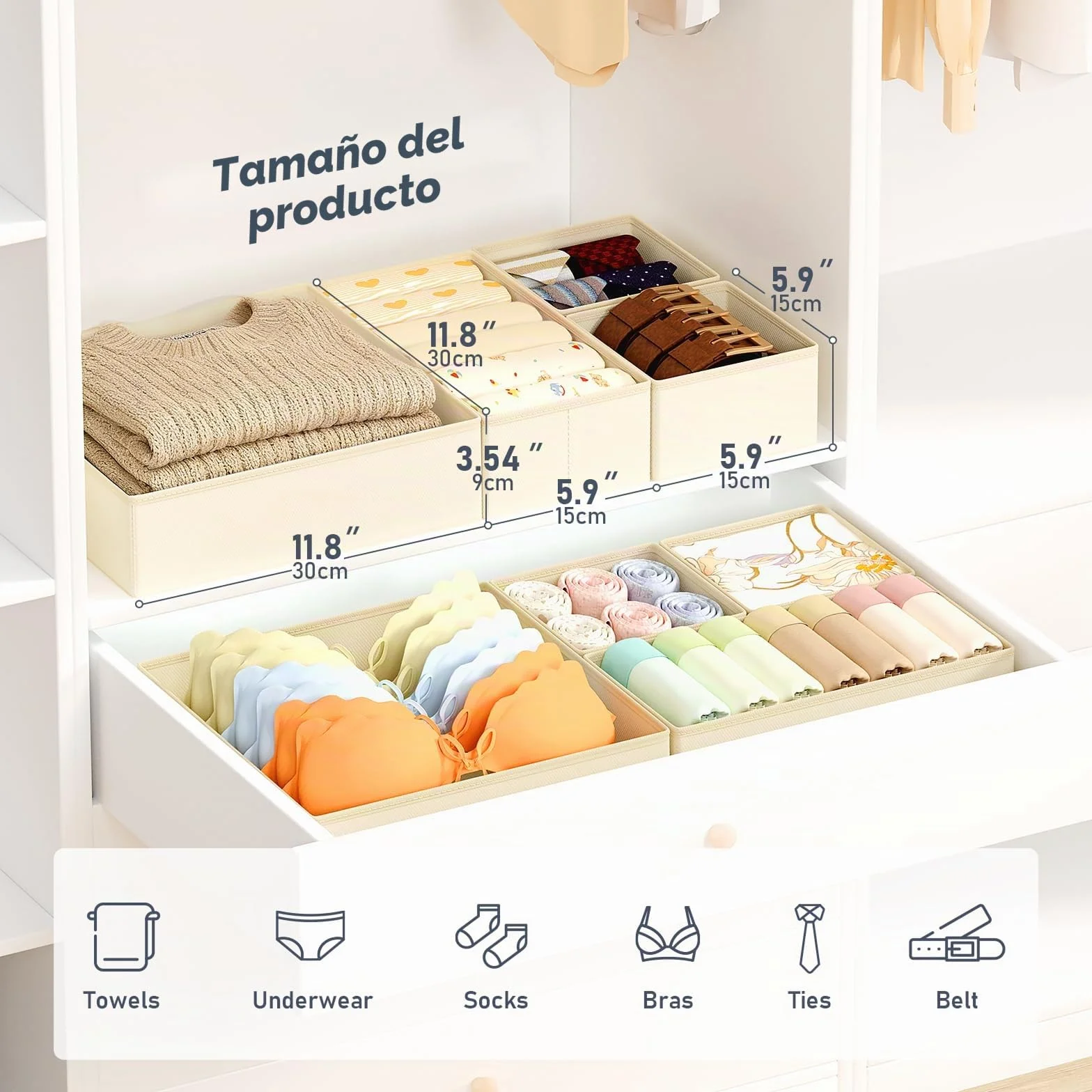 Organizador de Cajones DIMJ - 21 Cajas Plegables de Tela No Tejida para Almacenaje, Beige