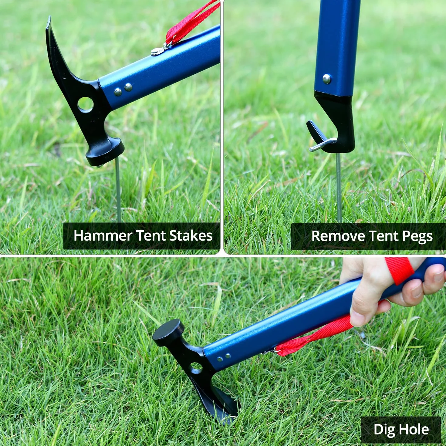 QWORK Martillo Camping 30.5 cm Aluminio Multifuncional Azul 430 gramos