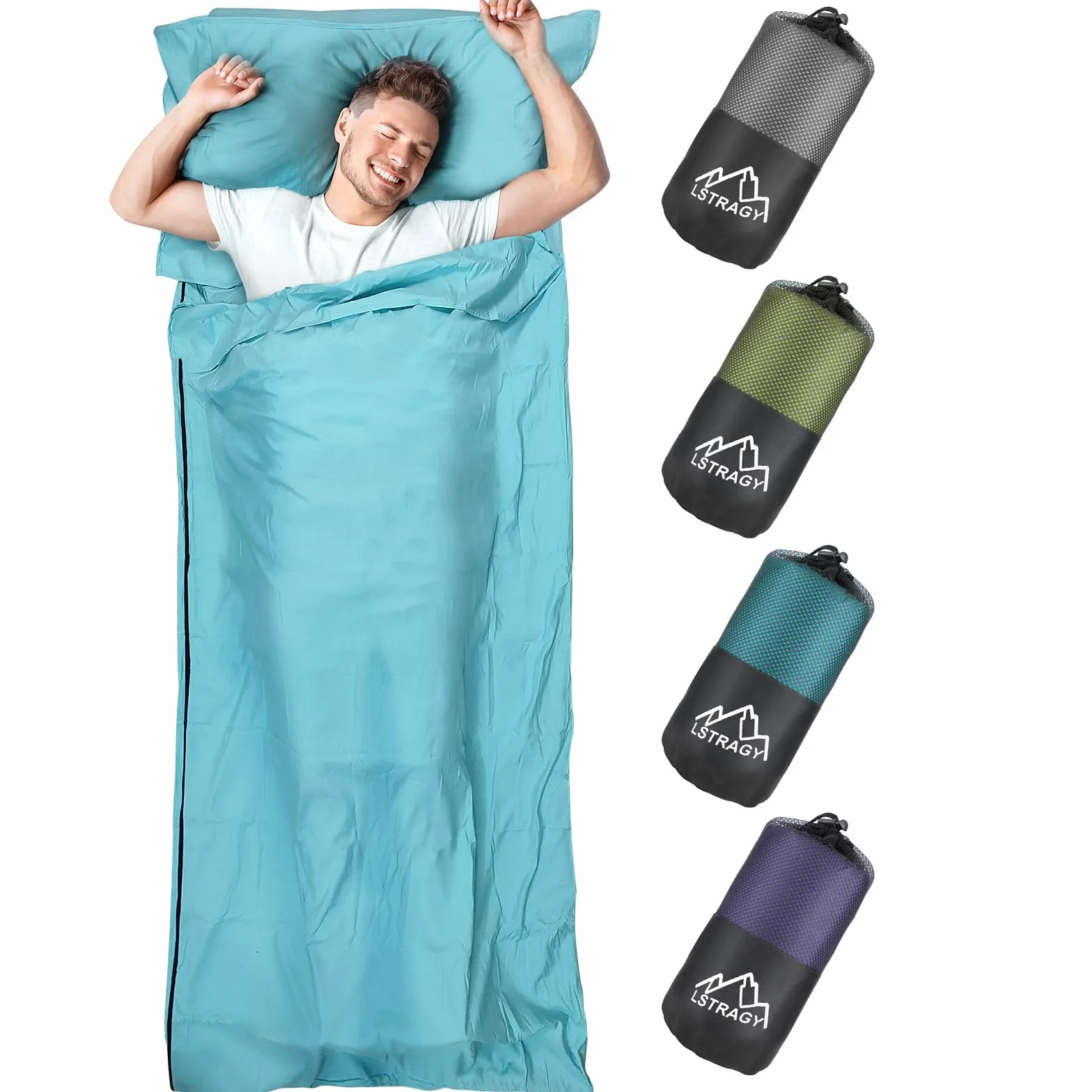Saco de Dormir Ultraligero 2en1 XL-95 x 220 cm Sábana de Viaje de Microfibra con Compartimiento de Almohada