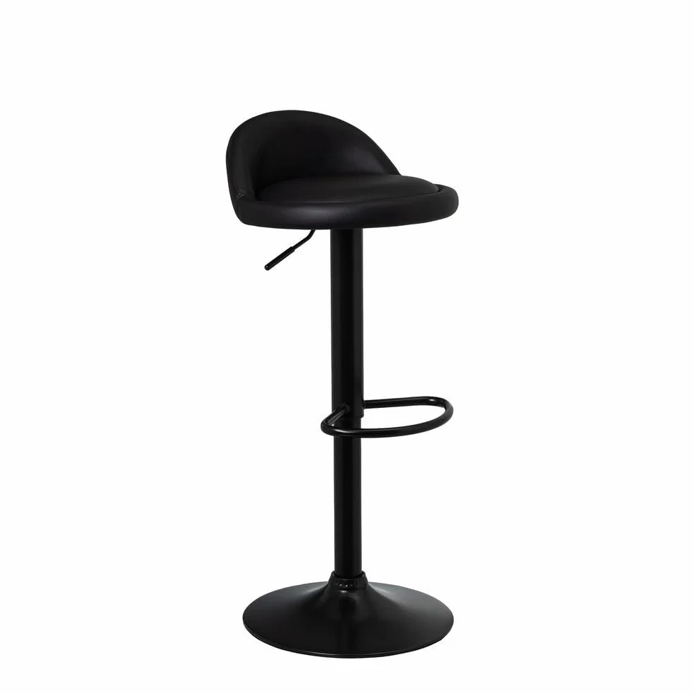 LOLAhome - Taburete de Cocina Giratorio en 360°, Silla de Bar Regulable en Altura de 72 a 92 cm, con Respaldo de Polipiel, Estructura Metal Negra y Reposapiés, Negro