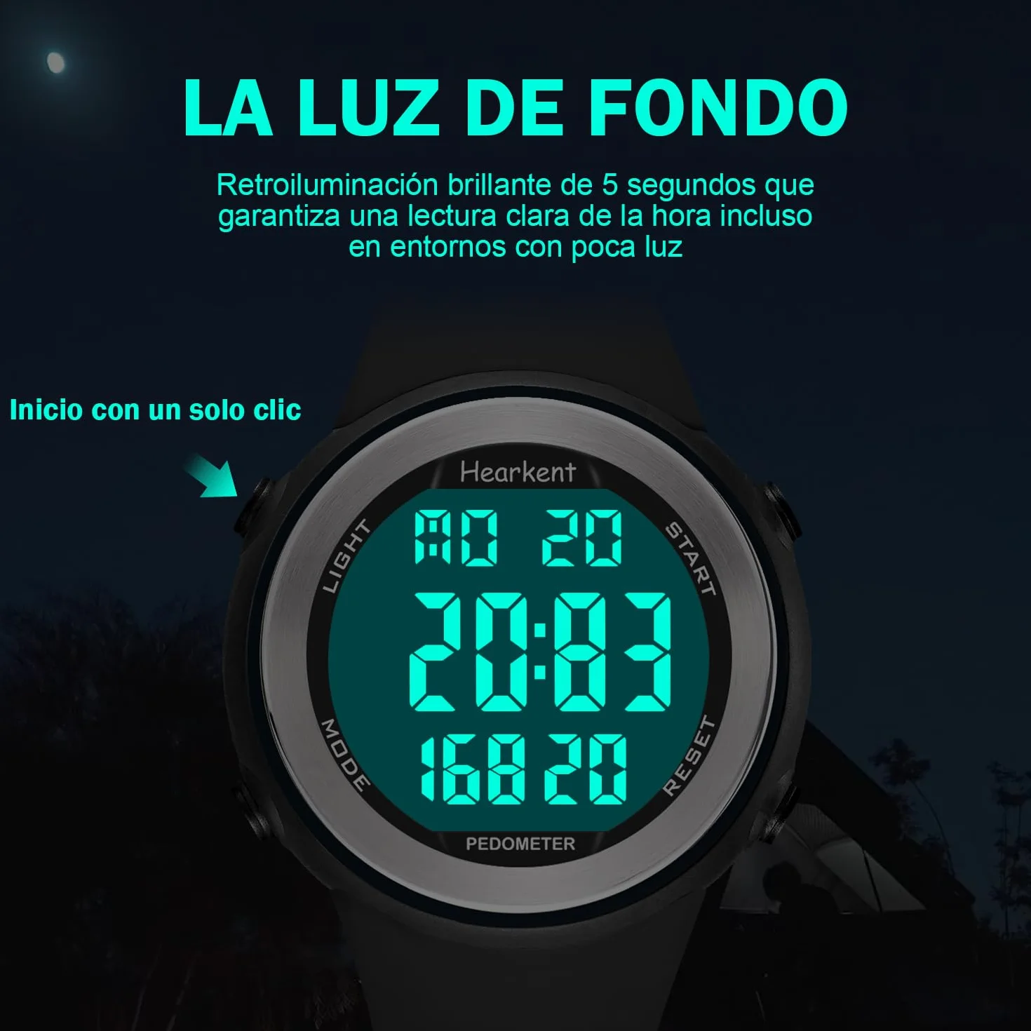 Hearkent Reloj podómetro Resistente al Agua con Contador de Pasos, Calorías y Números Grandes LCD