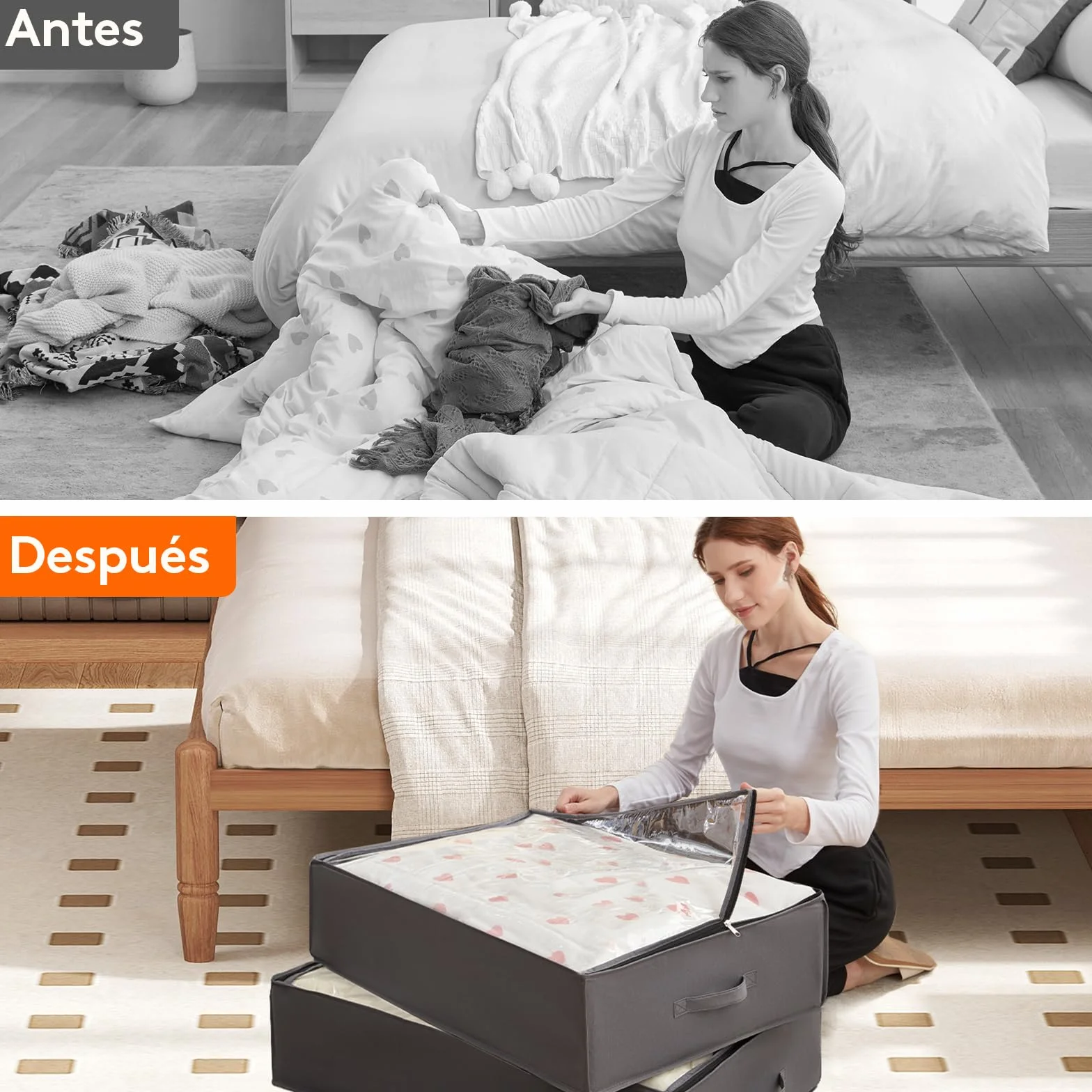 Lifewit 4 Piezas 40L Bolsas para Guardar Ropa Bajo la Cama, Cajas Almacenaje para Mantas, Gran Capacidad con Asas Reforzadas, Organizador Armario para Mantas, Hojas, Gris