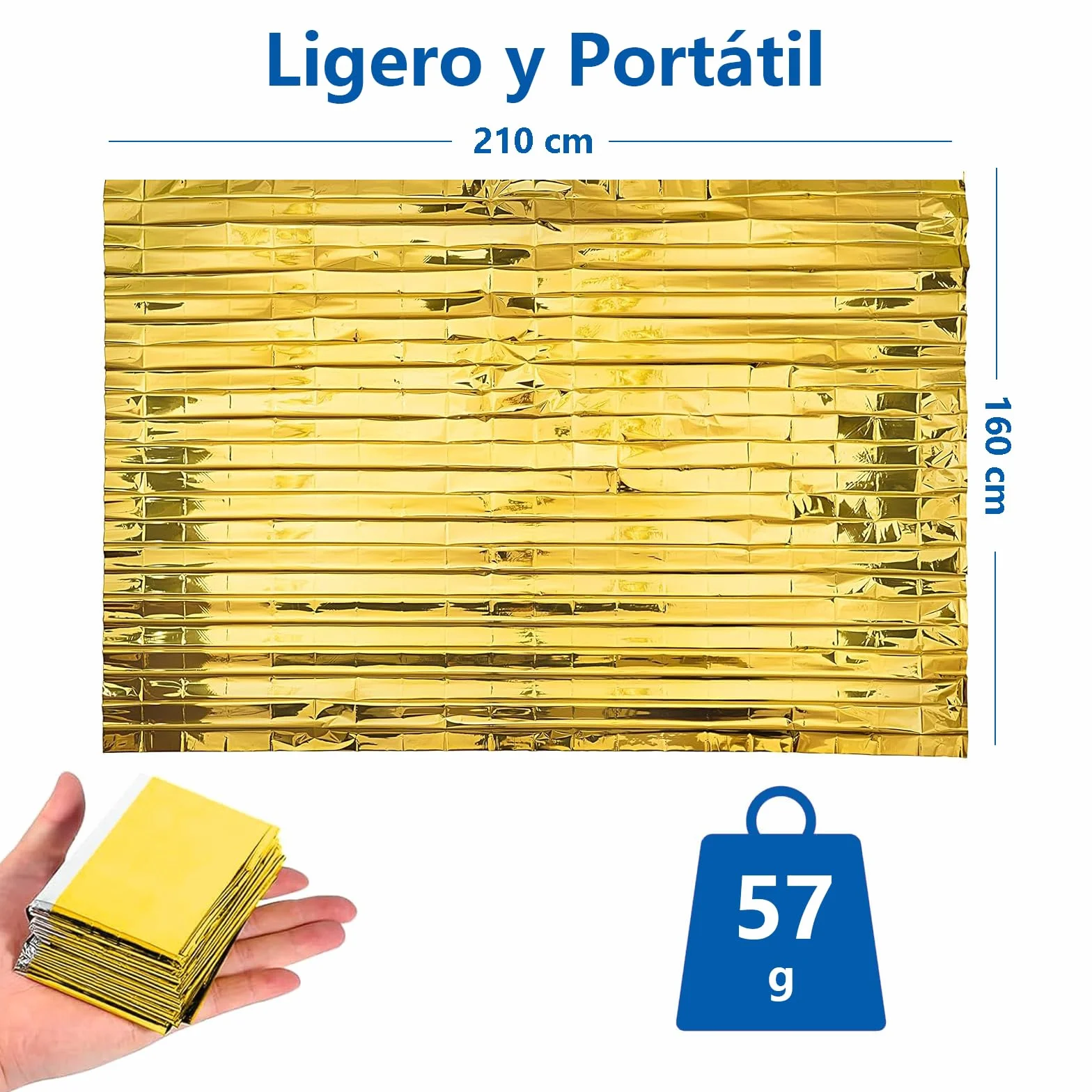 Manta Térmica Supervivencia 5 Piezas Oro Plata 210×160cm Resistencia al Desgarro