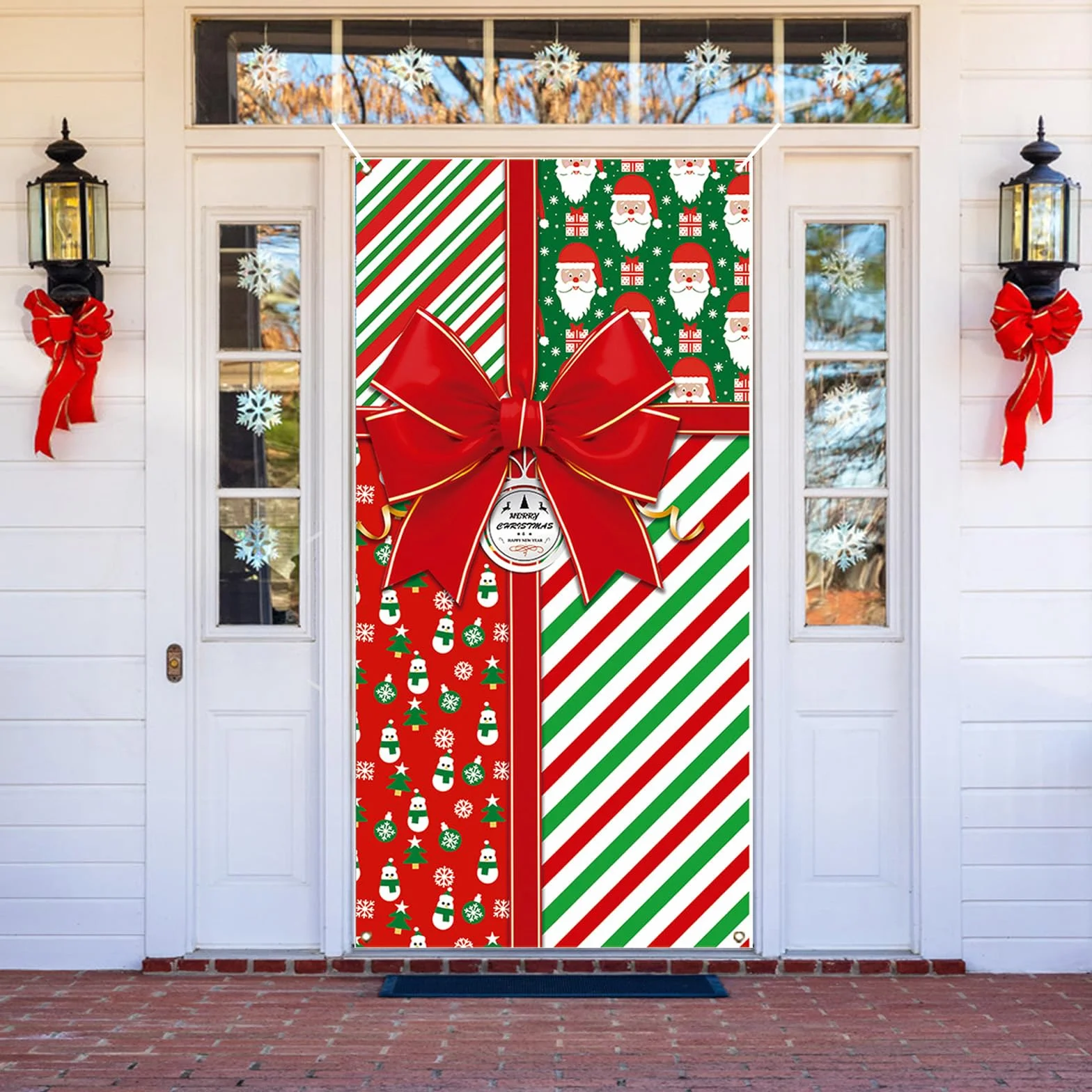 Decoracion Puerta Navidad 90 x 180 cm, Cubierta de Puerta Arco Navideños, Cortina Puerta Banner Navidad para Invierno Fiesta Decoracion Hogar Casa
