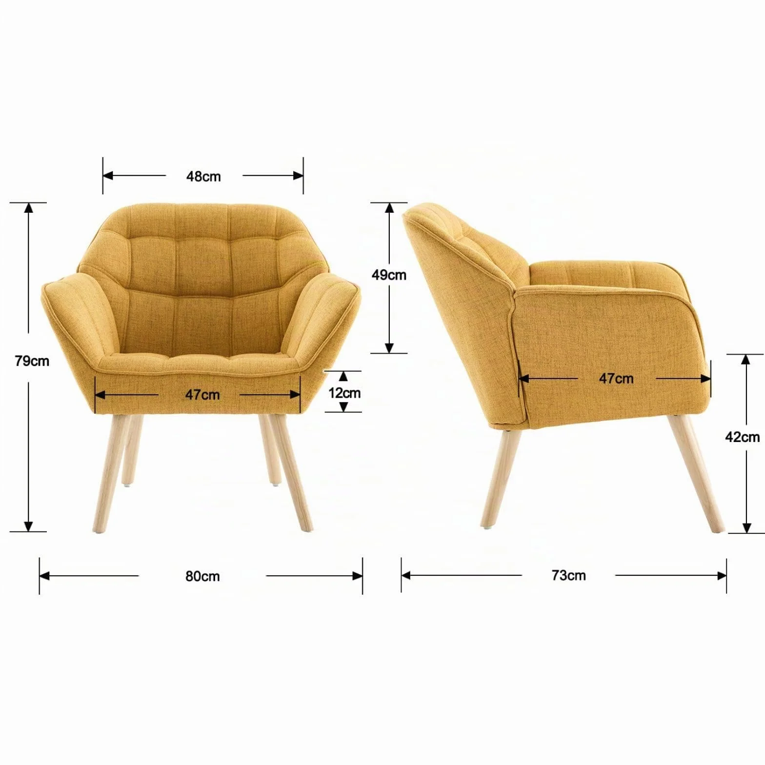 Ya-Home Juego de 2 Butacas Dormitorio de Salon Moderno de Lino con Brazos, Sillones para el Salón Individual con Patas de Madera, Sillón Habitacion para Dormitorio/Salon,Amarillo