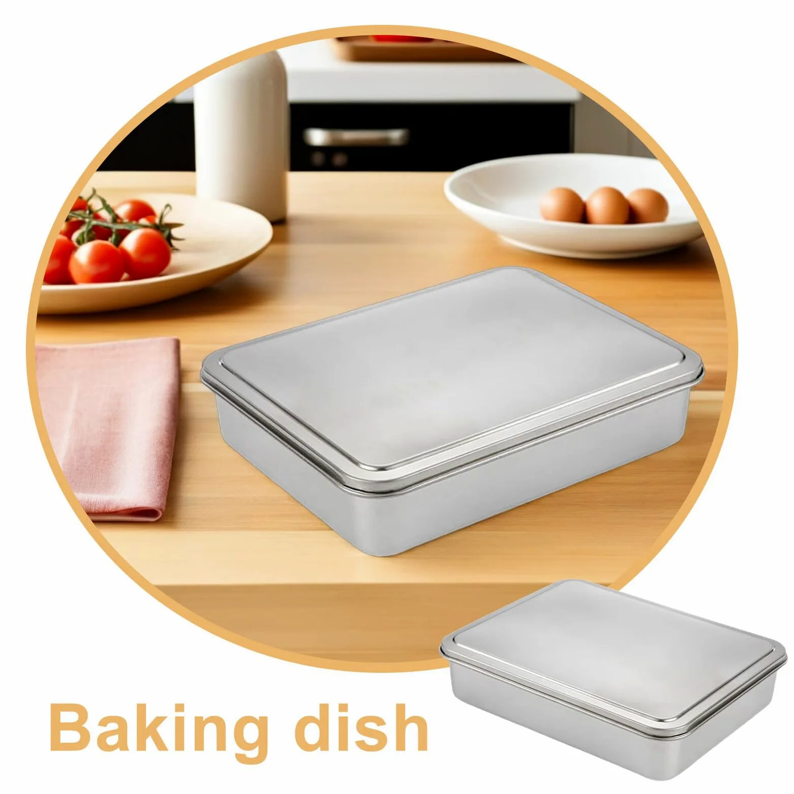 Molde para Pasteles Rectangular de Acero Inoxidable con Tapa Antiadherente Tamaño 335X285X6 CM Adecuado para Hornear Tiramisú y Conservar Postres Molde de Repostería