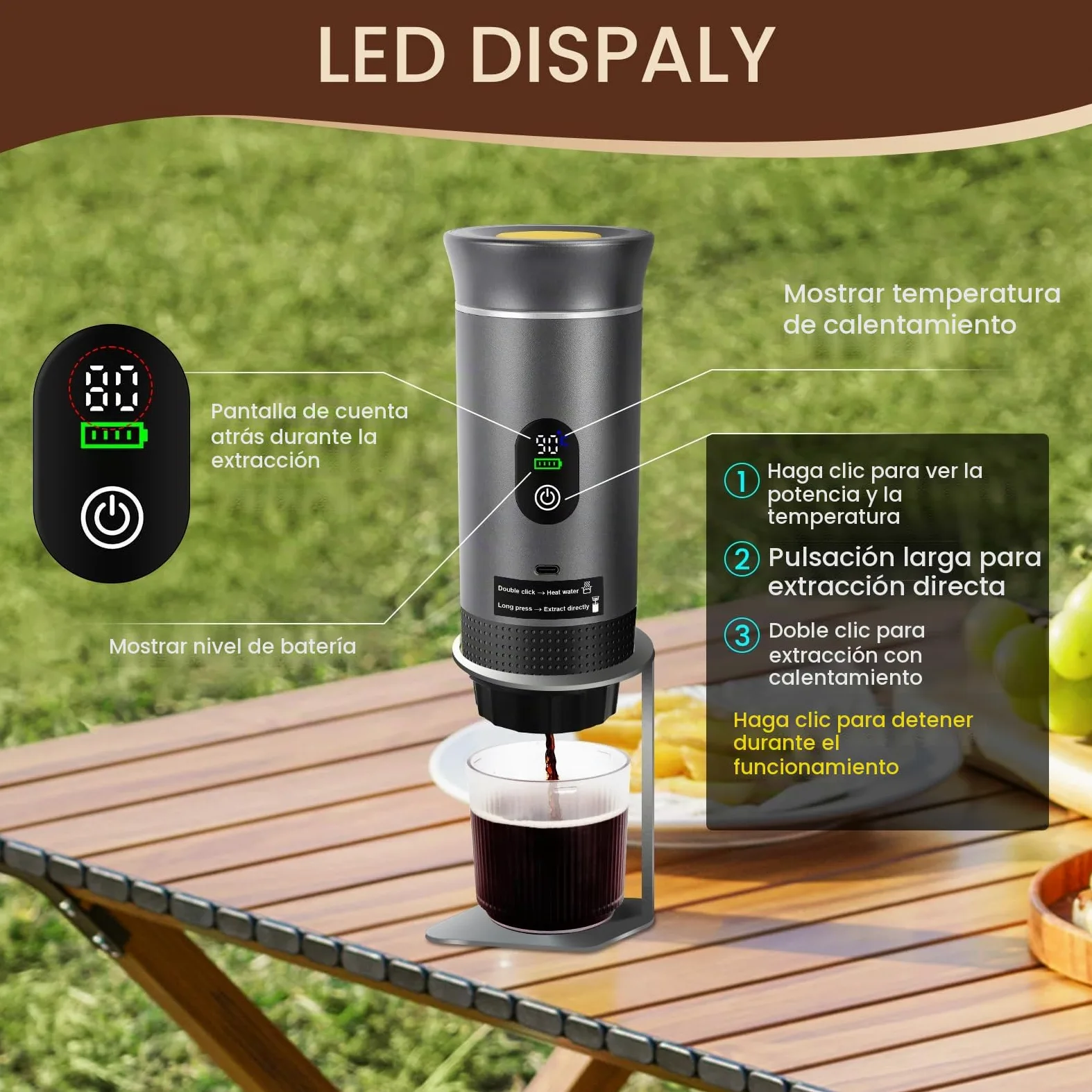 LAMA Cafetera Portátil Eléctrica de Cápsulas Compatible con Cápsulas de Café y Café en Polvo, Calentamiento Instantáneo, Mini Cafetera para Camping, Coche, Viaje, Gris