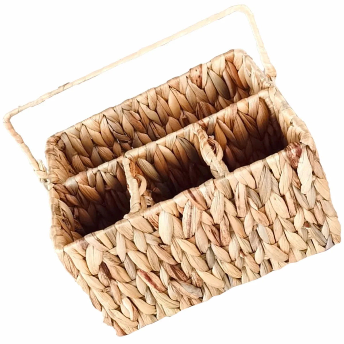 Cesta Tejida de Fibra Natural para Cubiertos con Compartimentos, Organizador Decorativo y Delicado para Cocina y Baño, Soporte Multifunción de Hierro