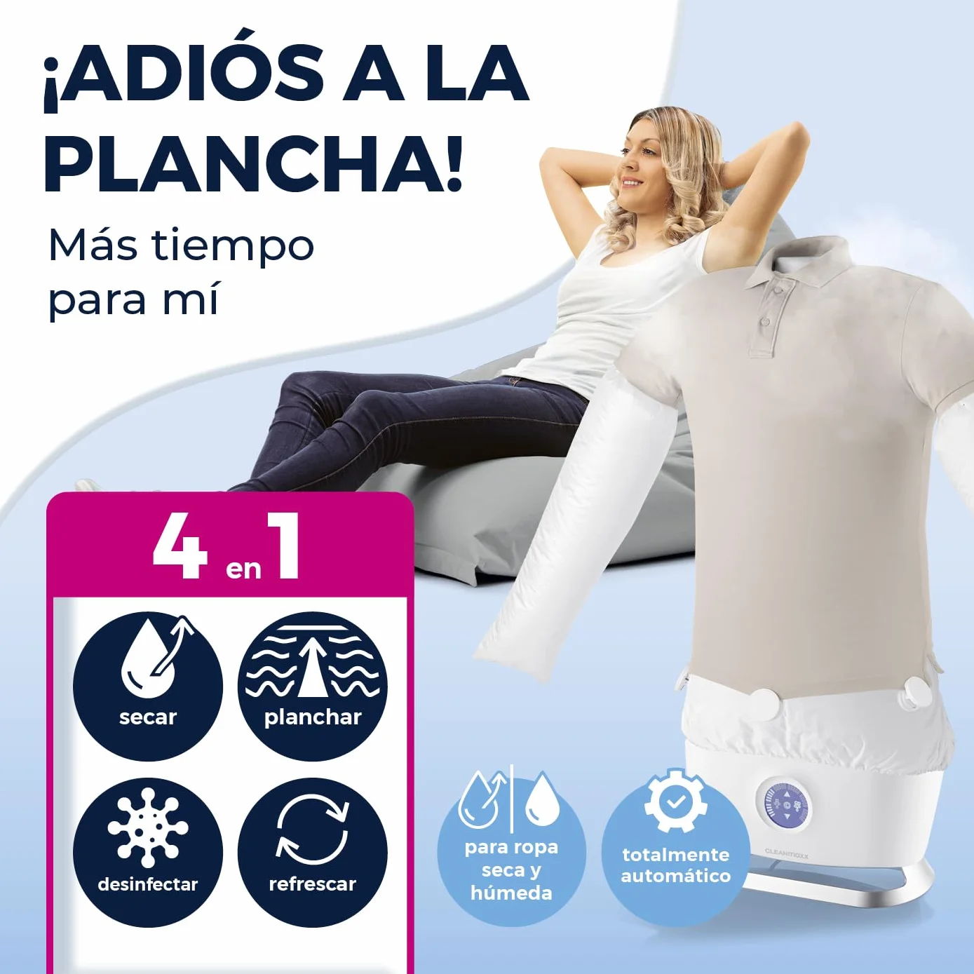 CLEANmaxx Plancha automática de camisas PRO STEAM + accesorio para pantalones | Función vapor, pantalla táctil | Plancha para camisas y blusas | Reduce olores, desinfecta, alisa, refresca