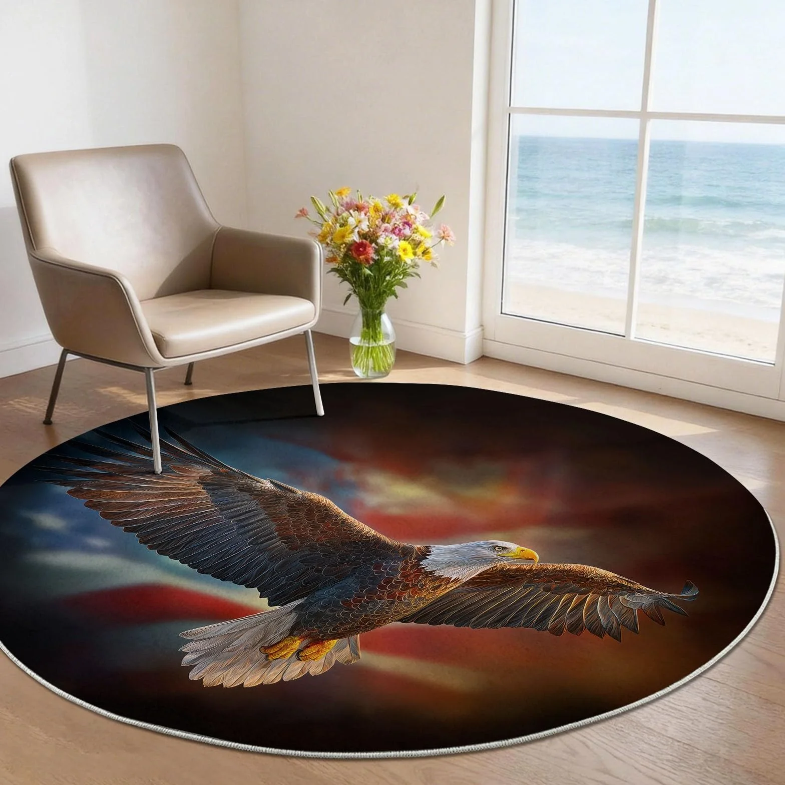 Alfombra Redonda 100 cm Multicolor Realista Bandera Nacional Animal Águila, Alfombra Pelo Corto para Salón, Dormitorio y Oficina, Antideslizante y Lavable, Apta para Robot Aspirador, Suelo