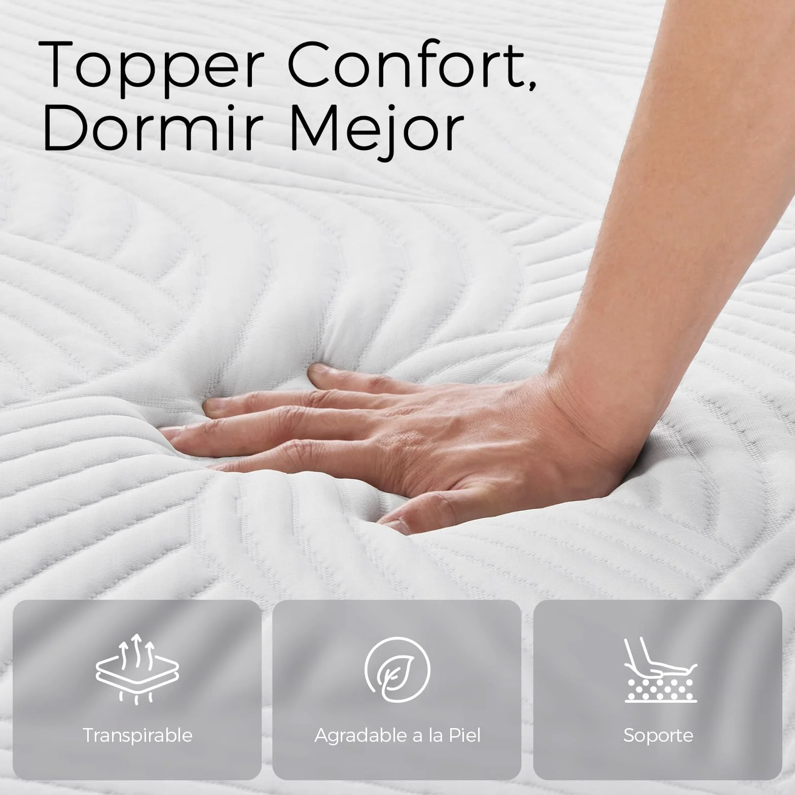 Sweetnight Topper Colchón de Espuma Viscoelástica en Gel 90x190 cm, Grosor de 5 cm, con Funda Extraíble y Lavable, Sobrecolchón de Memory Foam 90x190x5cm, con Correas Elásticas, Blanco