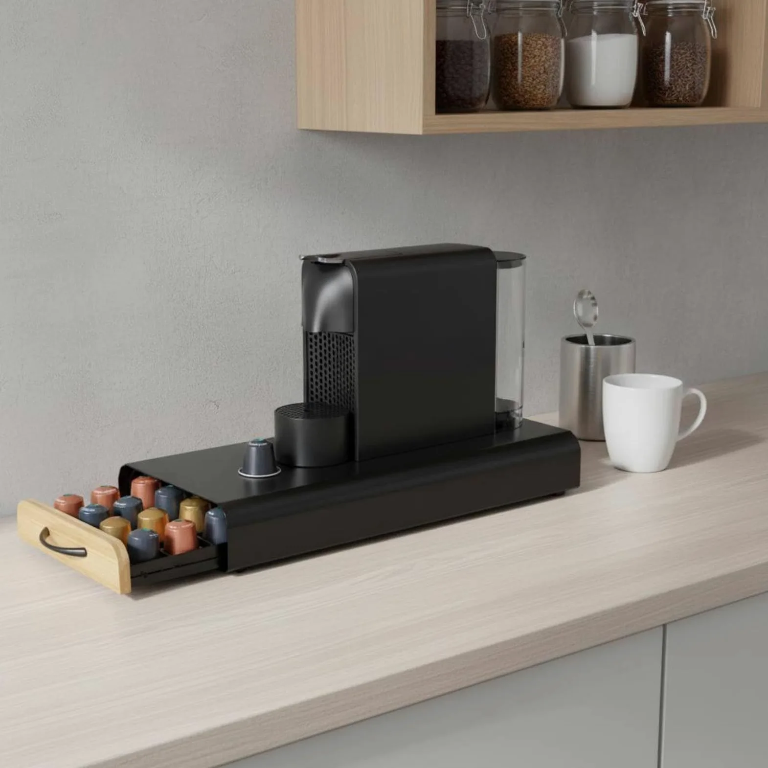 Soporte bajo Cafetera Metal Organizador de Cápsulas Fácil Acceso Portacápsulas