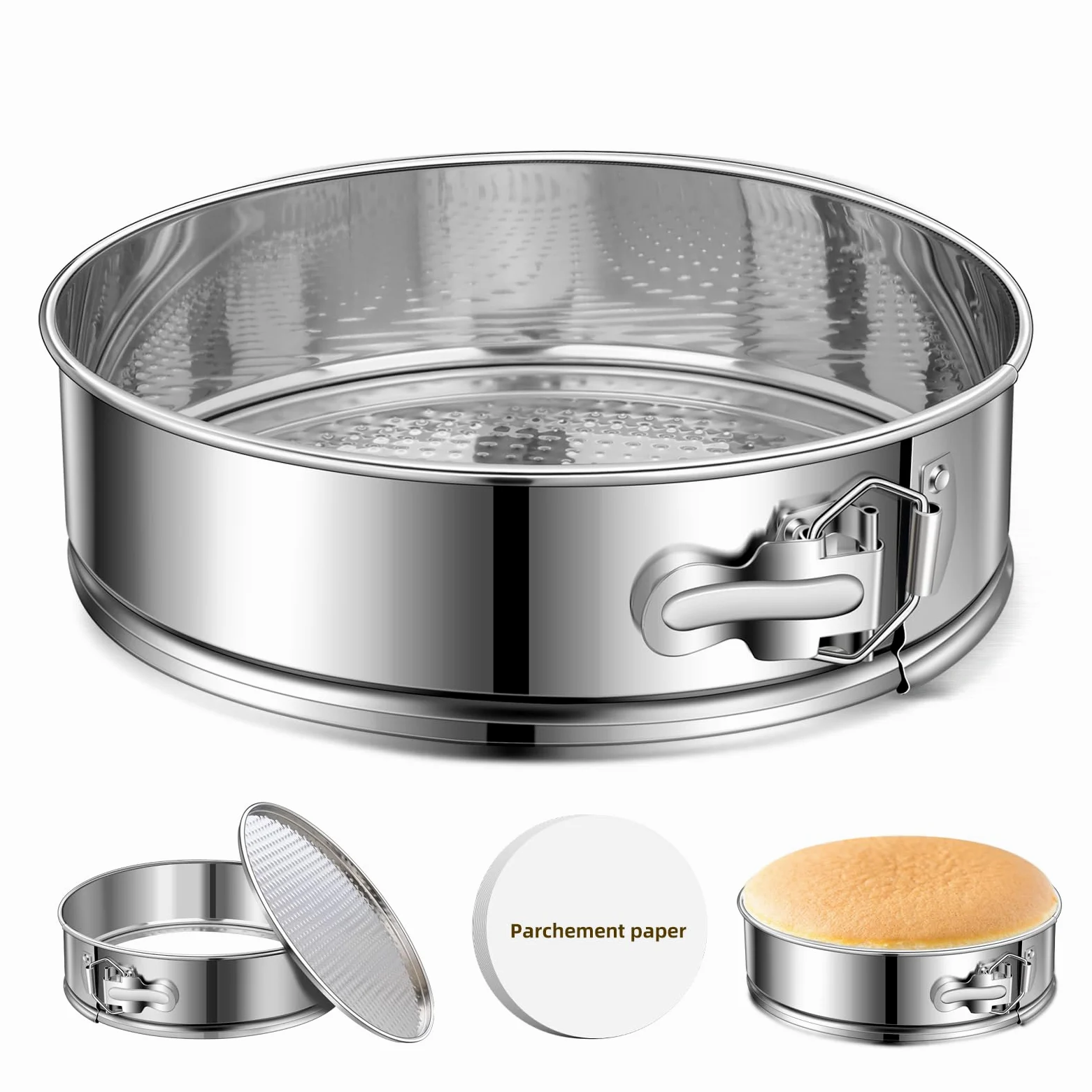 Molde desmontable para tartas de 22,8 cm, de acero inoxidable, molde redondo antiadherente con parte inferior extraíble, molde para tartas para hornear pastelería