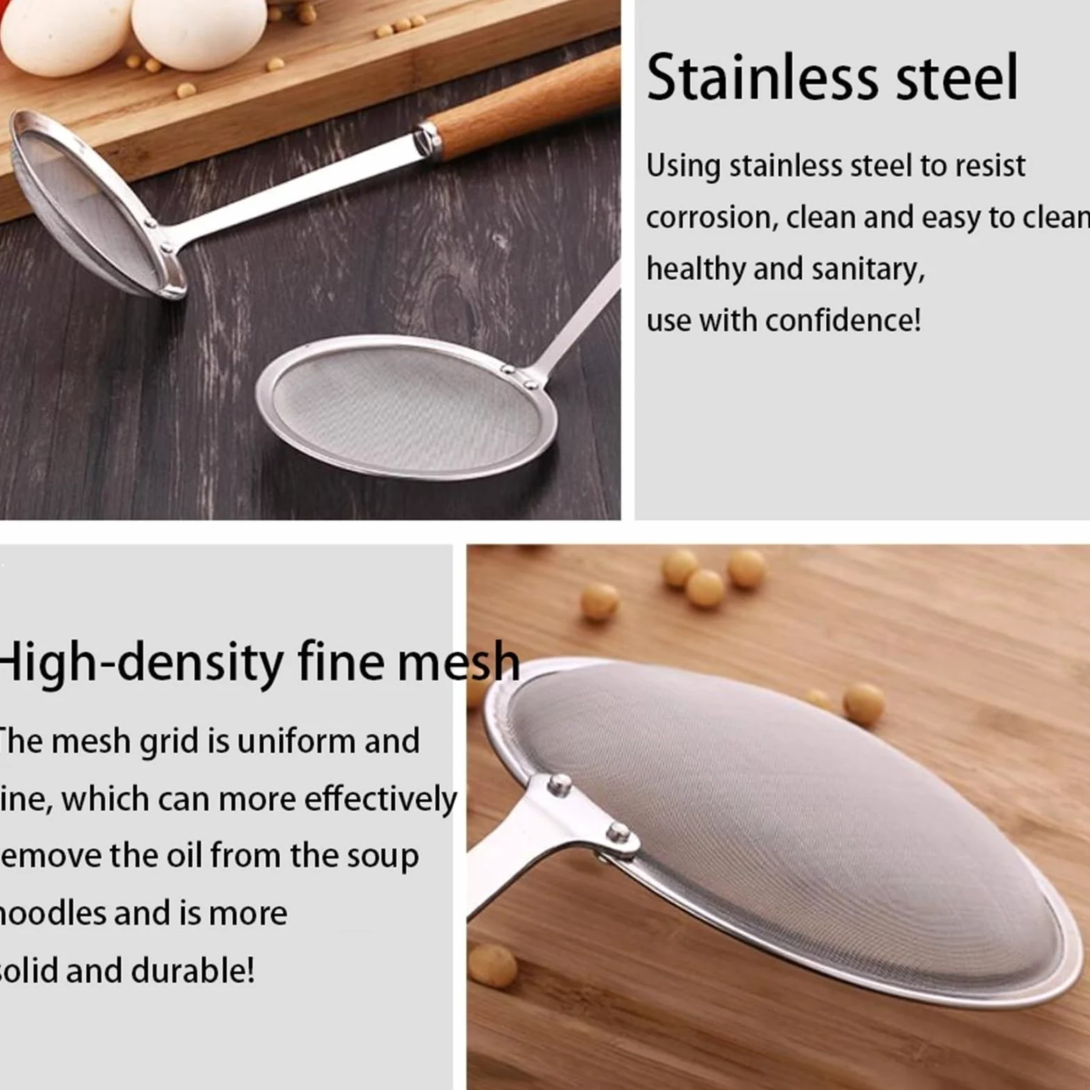 Juego de 4 tamices y coladores, colador de malla fina, colador doméstico, juego de tamiz fino, colador de cocina y hogar hecho de acero inoxidable para cocinar, quinua