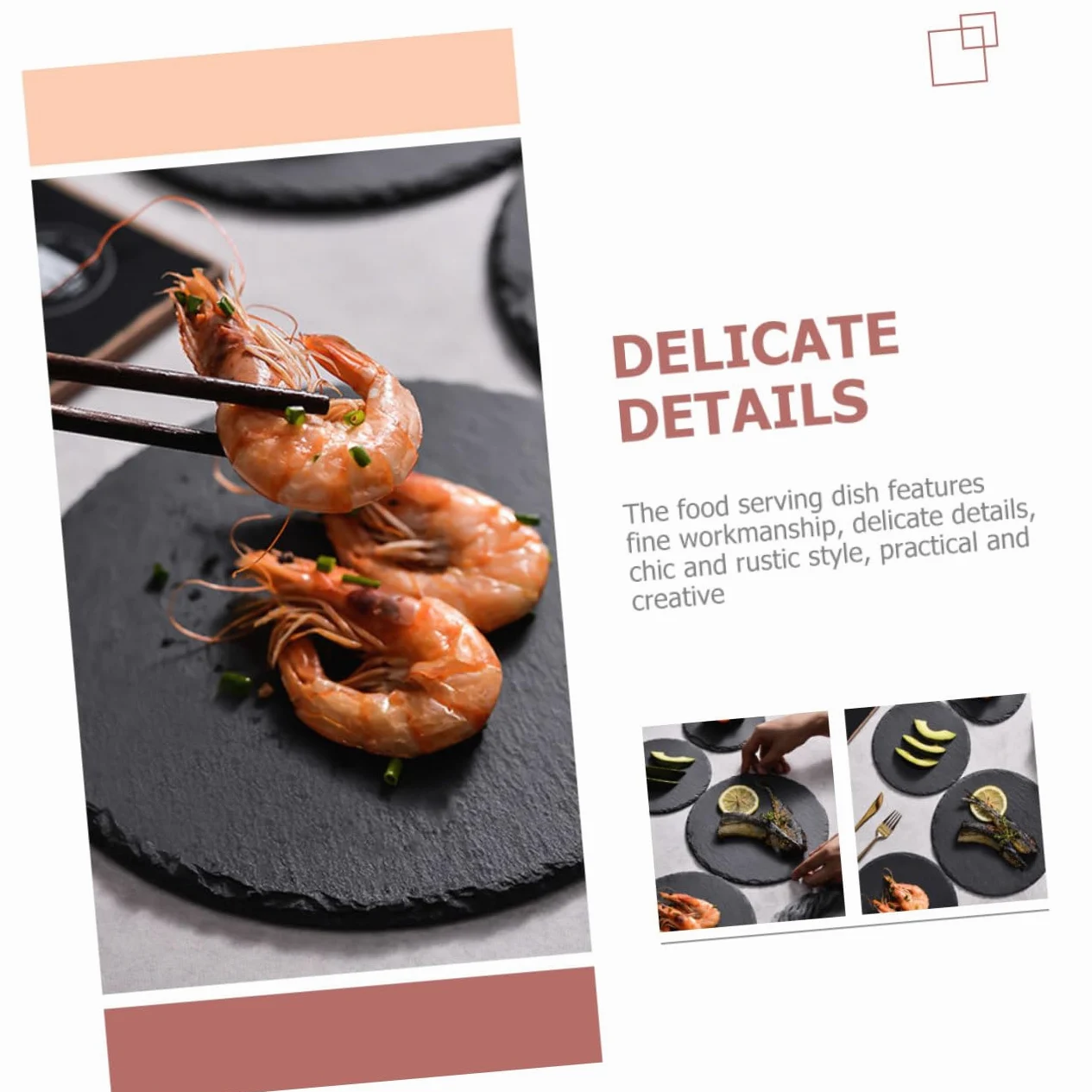SECFOU Plato Redondo de Pizarra Natural Negro para Servir Comida | Multiuso para Desayuno y Postres, Estilo Rústico Chic, Adecuado para Hotel y Restaurante Occidental