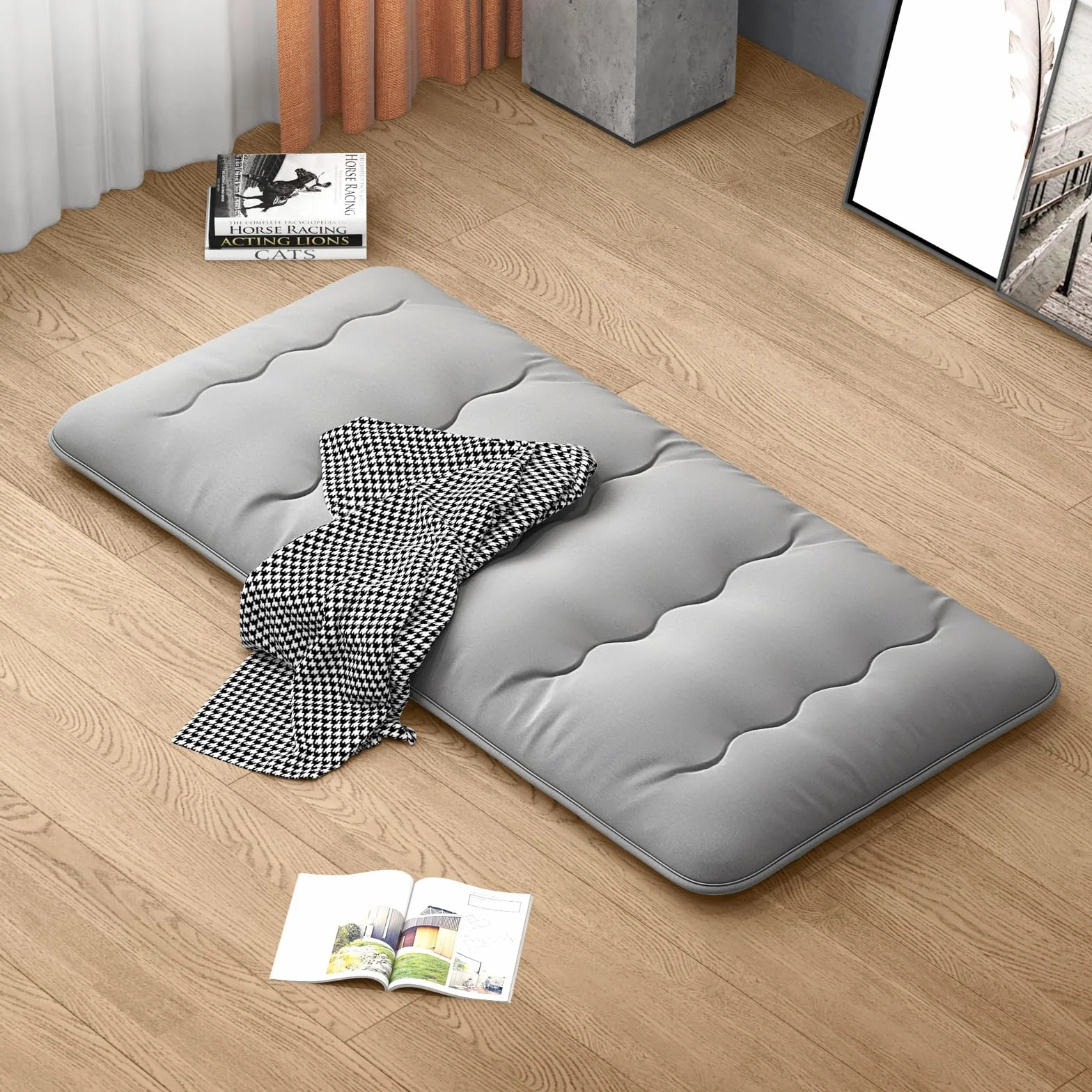 GOPLUS Colchón Futón Japonés 1/2 Personas, Colchoneta Plegable y Portátil con Bolsa de Transporte, Tapete de Tatami para Camping Viaje (Gris,200 x 90 cm)