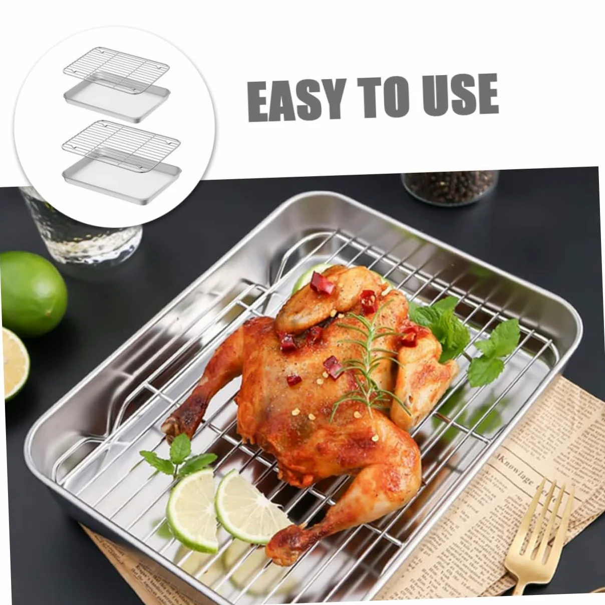Gatuida 2juegos Bandejas Para Hornear Con Rejilla Para Enfriar Bandejas De Acero Inoxidable Para Hornear Pan Para Con Rejilla Para Cocinar El Horno