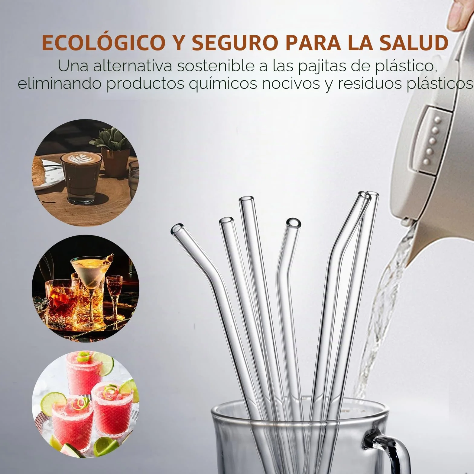 Paquete de 7 pajitas de vidrio transparente reutilizables (7.9 pulgadas) – Pajitas de borosilicato sin BPA, 3 rectas y 3 dobladas con cepillo de limpieza, aptas para lavavajillas, sin plástico