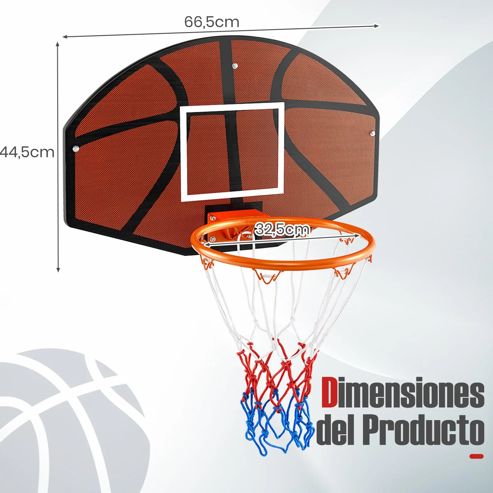 GOPLUS Canasta Baloncesto Montada en la Pared, Tablero con Red, 66x44.5cm