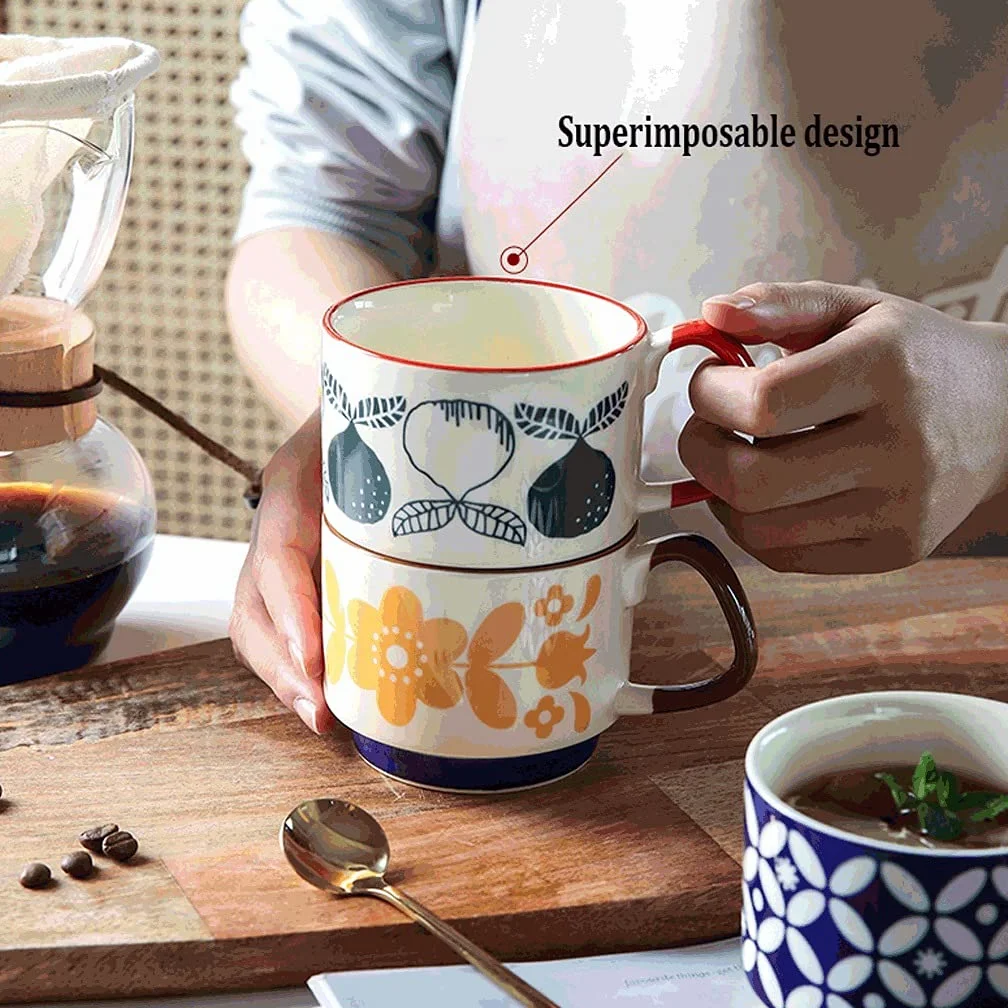 Generic Tazas de Café Tazas de Café de Cerámica Tazas de Café Clásicas Tazas de Café Pintadas a Mano, con Mango, Se Pueden Calentar por Microondas, para Bebidas Frías/Calientes/Blanco/300 Ml