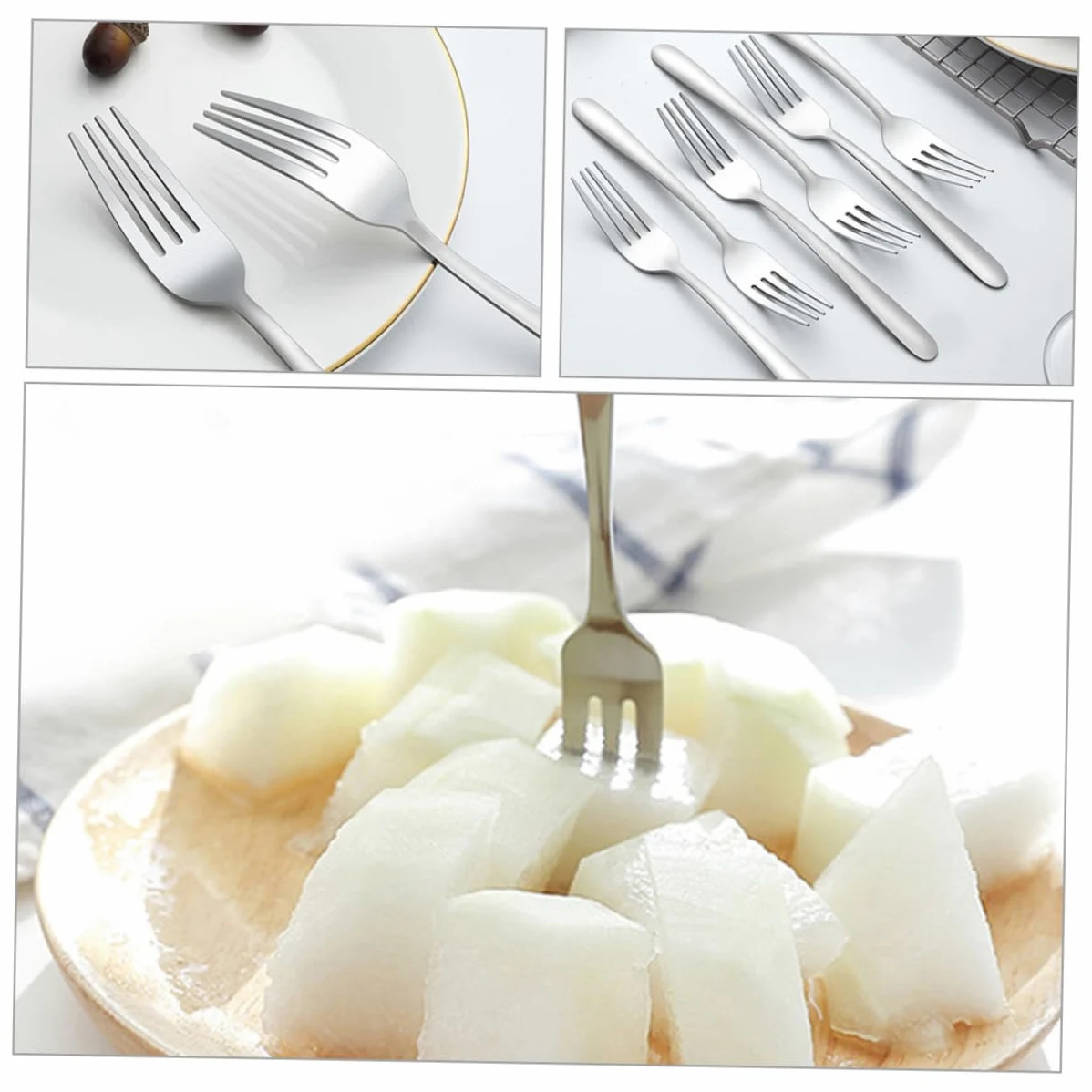 Tenedor de Postre de Acero Inoxidable, 24 Piezas, Plata | Juego Versátil y Cómodo, Formato Pequeño Portátil, Adecuado para Fruta y Mesa