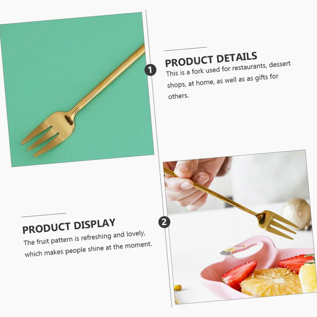 Tenedores de Postre Decorativos Colgante de Fruta, 4 Piezas | Acero Inoxidable Dorado, Pulido Espejo, Agarre Cómodo y Estilo Creativo para Mesa y Café