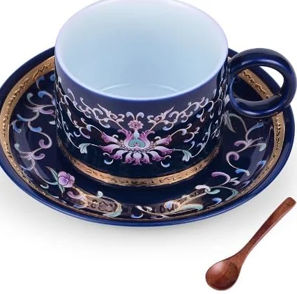 Juego de 3 Tazas de café de cerámica de Gran tamaño, Tazas apilables de Porcelana para Restaurante, platillos, café, Latte, Estilo Chino y Tazas de té (3)
