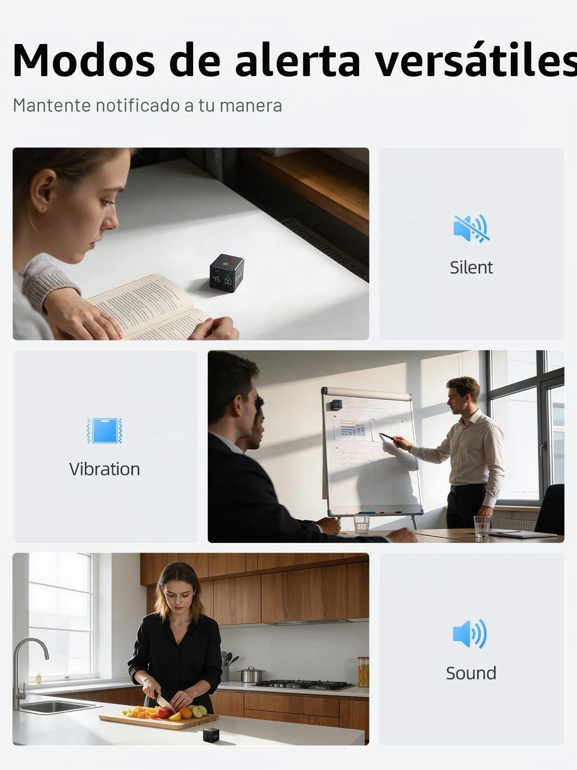Ticktime Pomodoro Timer para Enfoque, Estudio, Trabajo, Tareas, TDAH,Cocina | Timer Pomodoro, Flip 1/3/5/10/15/25/45/60 min Countdown, Timer y Cronómetro, Pantalla Clara, 3 Avisos, Flip Pausa y Reanuda