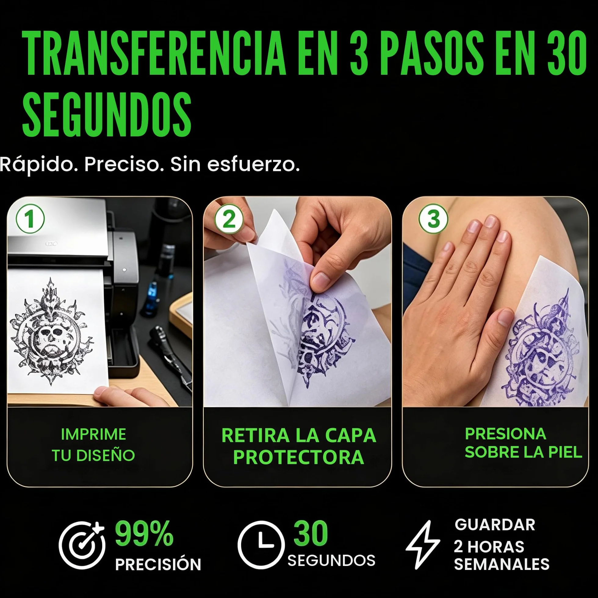 Rayyl 50 Hojas Papel Transfer Tattoo, A4 Papel Hectografico Tattoo Transfer Paper Accesorios de Tatuaje, Ideal para Impresora Tatuajes y Diseño DIY