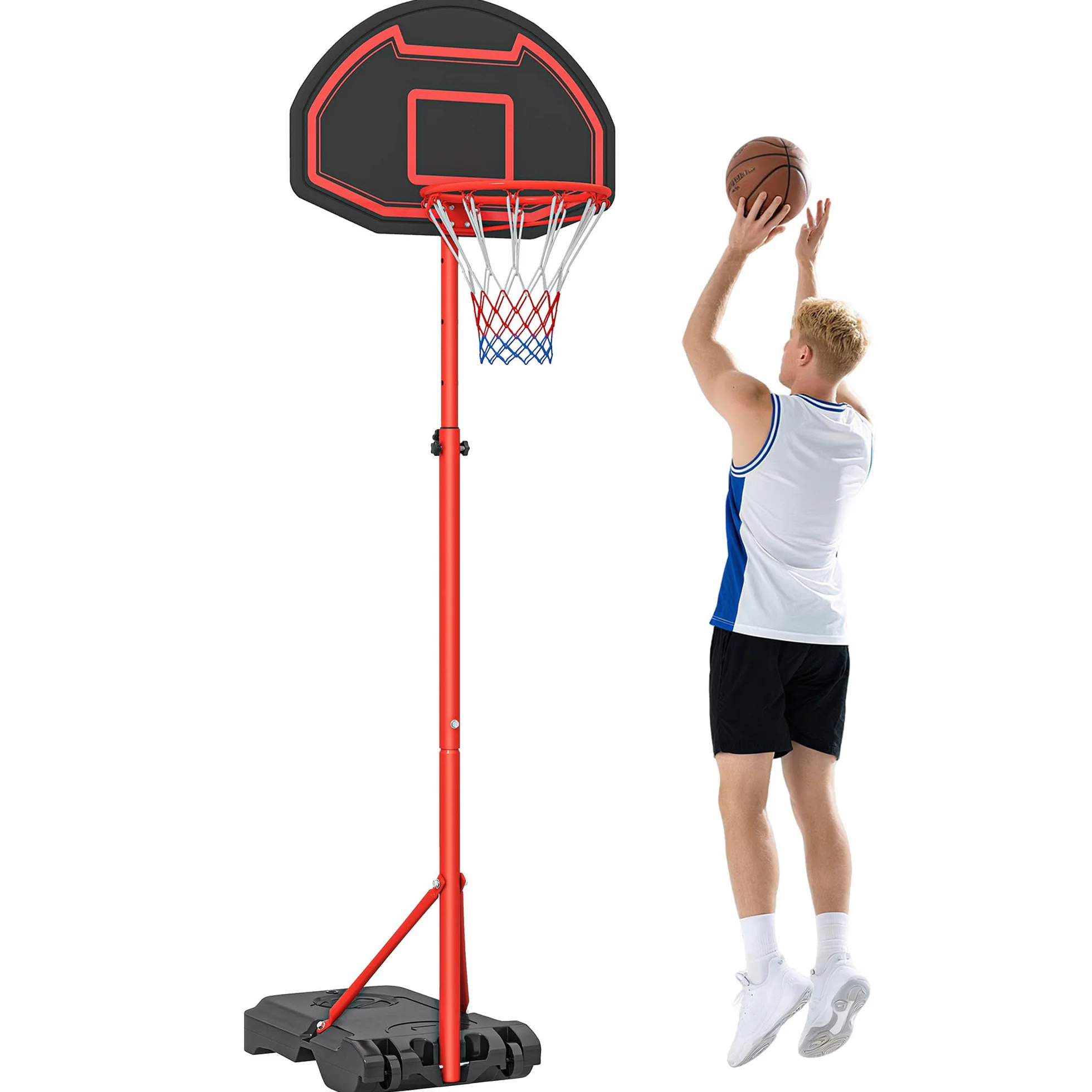 HOMCOM Canasta de Baloncesto con Altura Ajustable 194-249 cm, Aro Portátil con Ruedas, Base Rellenable, Negro