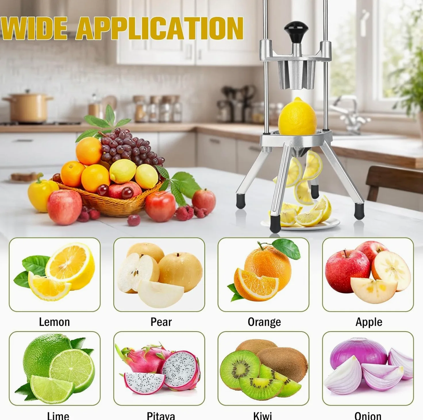 Cortador de frutas de acero inoxidable, cortador de lima y limón de 6 cuñas para una preparación eficiente de frutas